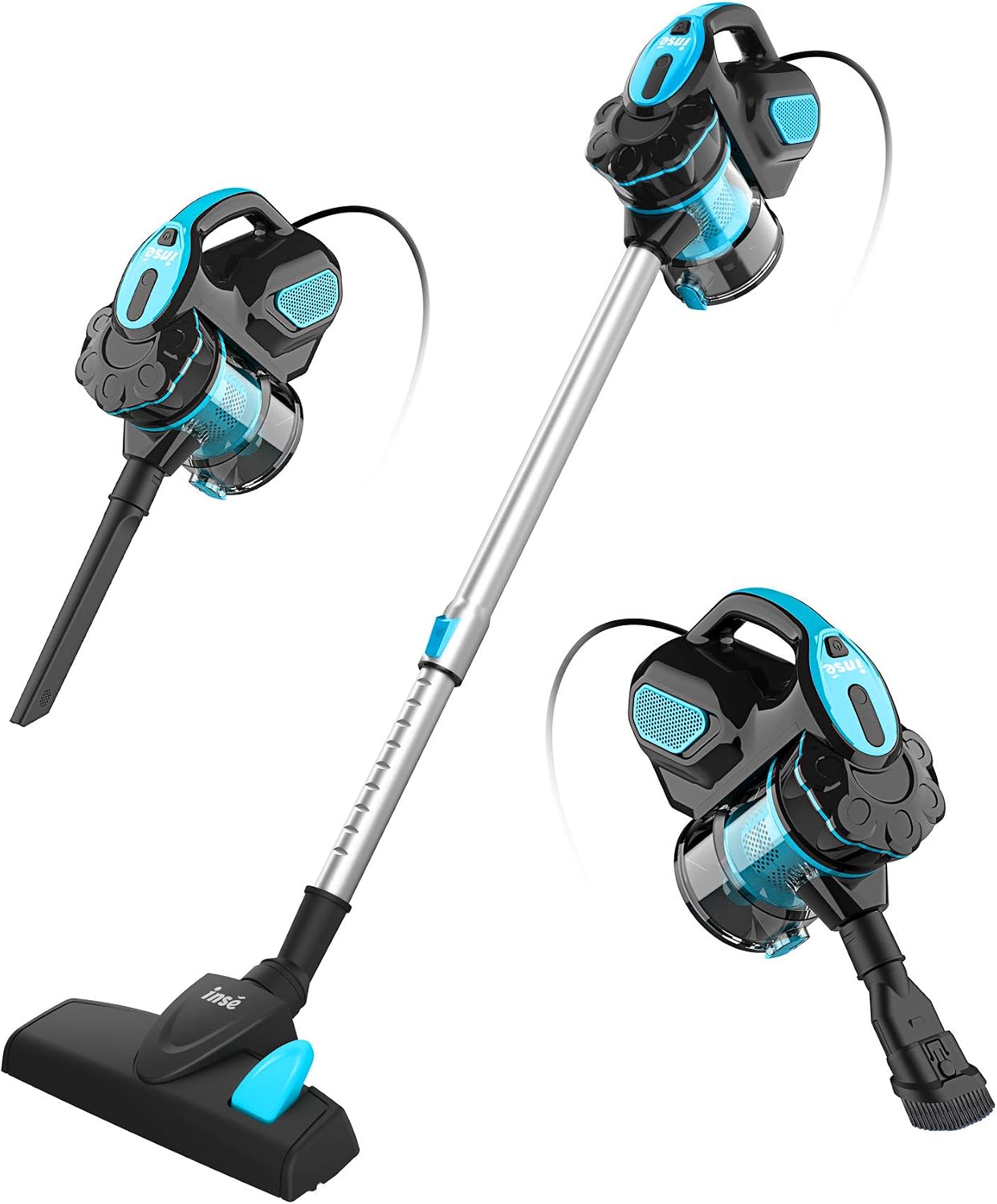 INSE Vacuum Cleaner Corded I5 Stick Vacuum Cleaner 18KPA Powerful Suction 600W Motor Multipurpose 3 in 1 Handheld Vacuum Cleaner Blue