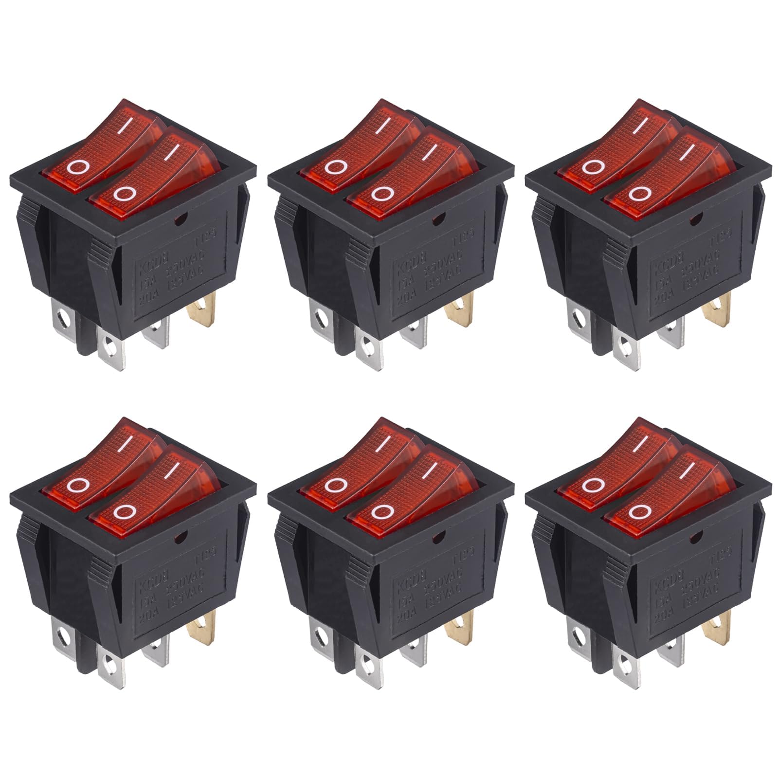 Interruttore A Bilanciere ON-OFF 4 Pin | 6 Pezzi | Luce Rossa | Per Barche, Moto, Elettrodomestici