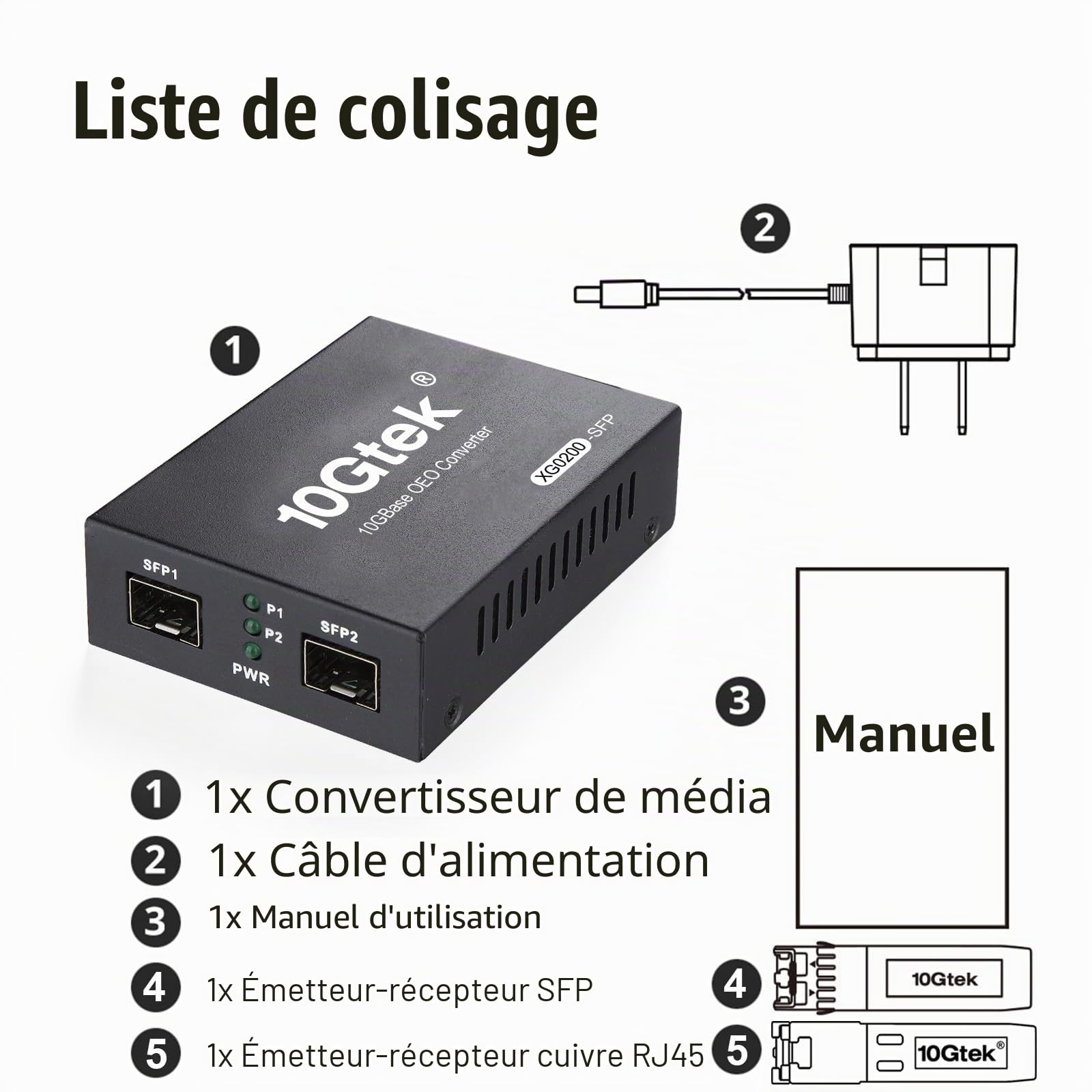 10Gtek Convertisseur de MéDia SFP+ G0200-SFP (Kit #31), 10GBase-T PortéE 30m, Module SFP+ SR 300M MMf 850nm