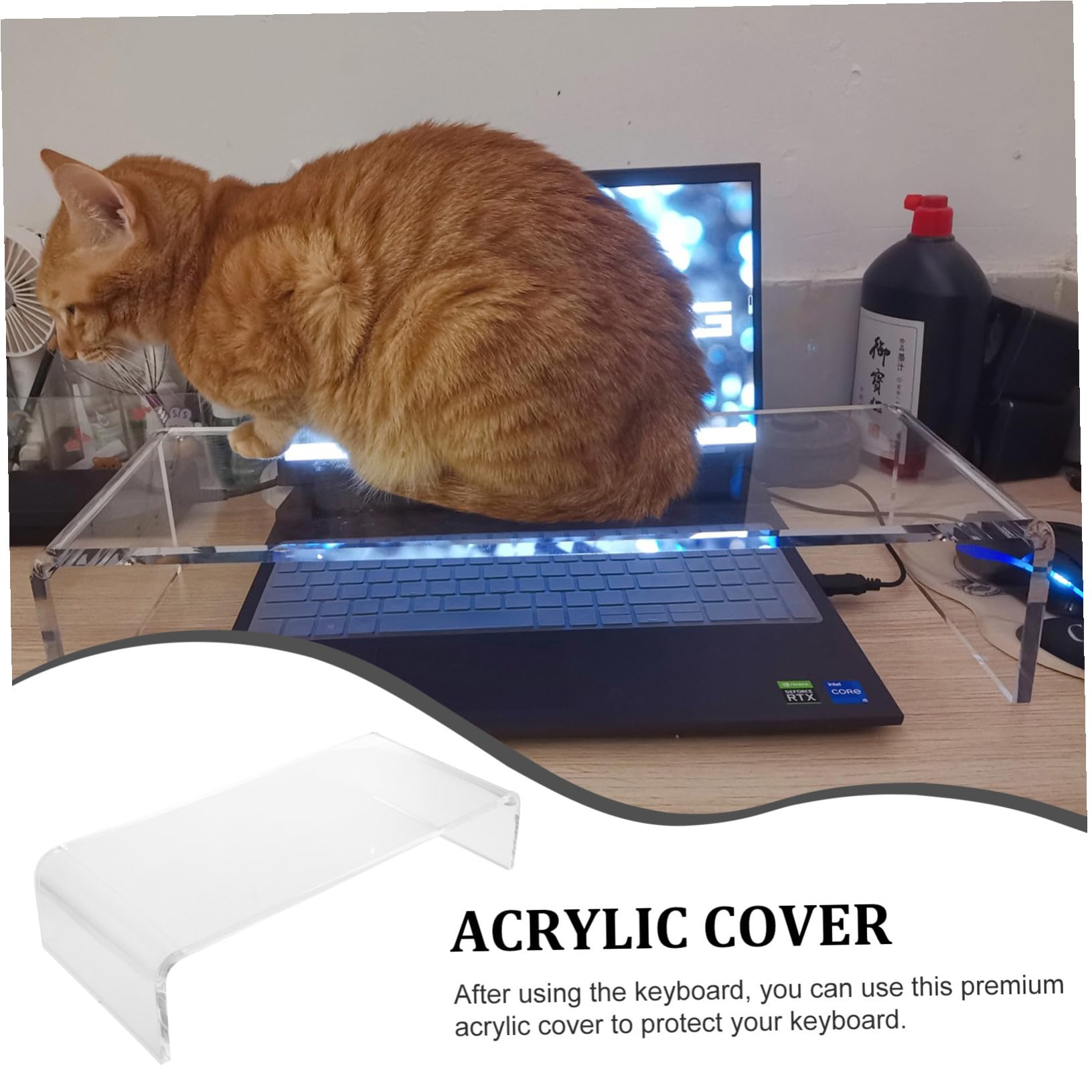 Cover Tastiera Acrilica Trasparente Anti-gatto per Tastiera | Rimovibile e Lavabile, Protegge i Tasti e Libera Spazio sulla Scrivania, Struttura Integrata