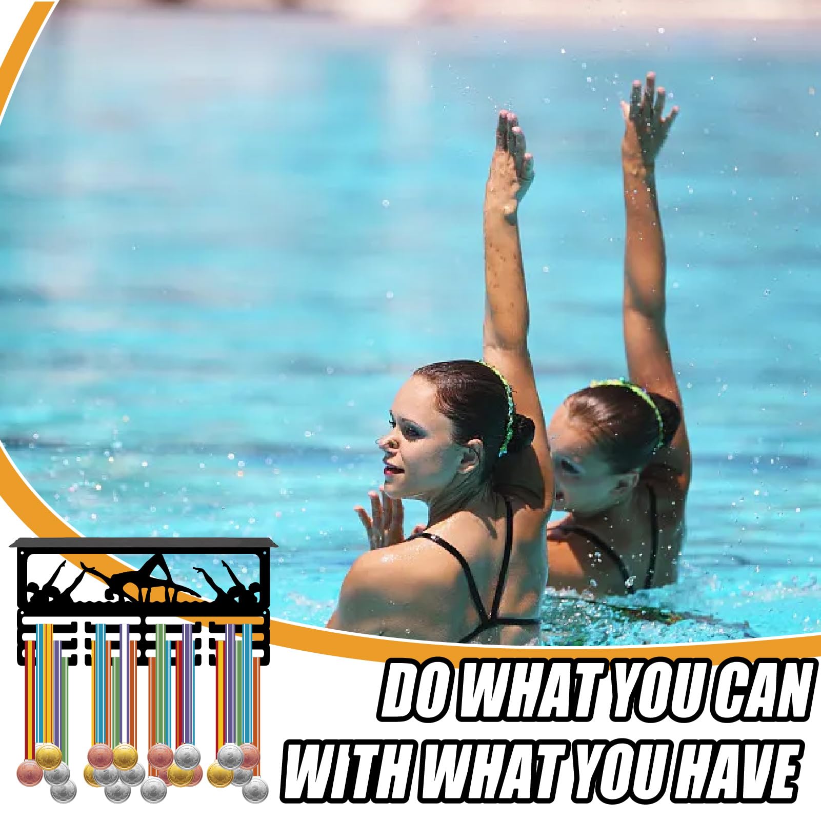 CREATCABIN Soporte para Medallas de Natación, Organizador de Trofeos de Metal con 12 Ganchos, Exhibición de Medallas Deportivas de Pared