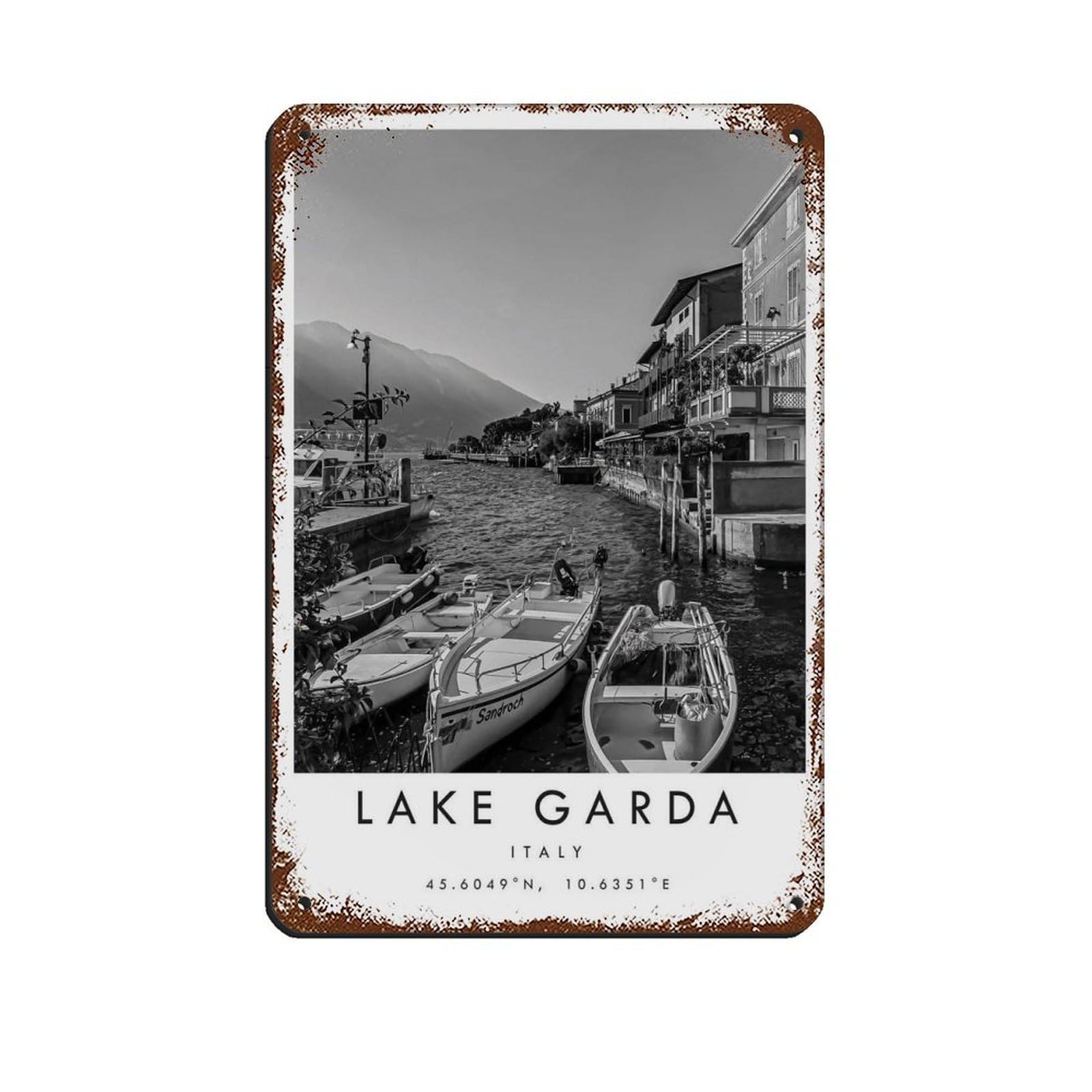 Lake Garda Travel, Italy Poster Poster (2) Retro Poster Metal Tin Sign Chic Art Retro Iron Painting Bar People Cave Cafe Family Garage Poster Wall Decoration 8x12inch(20x30cm)