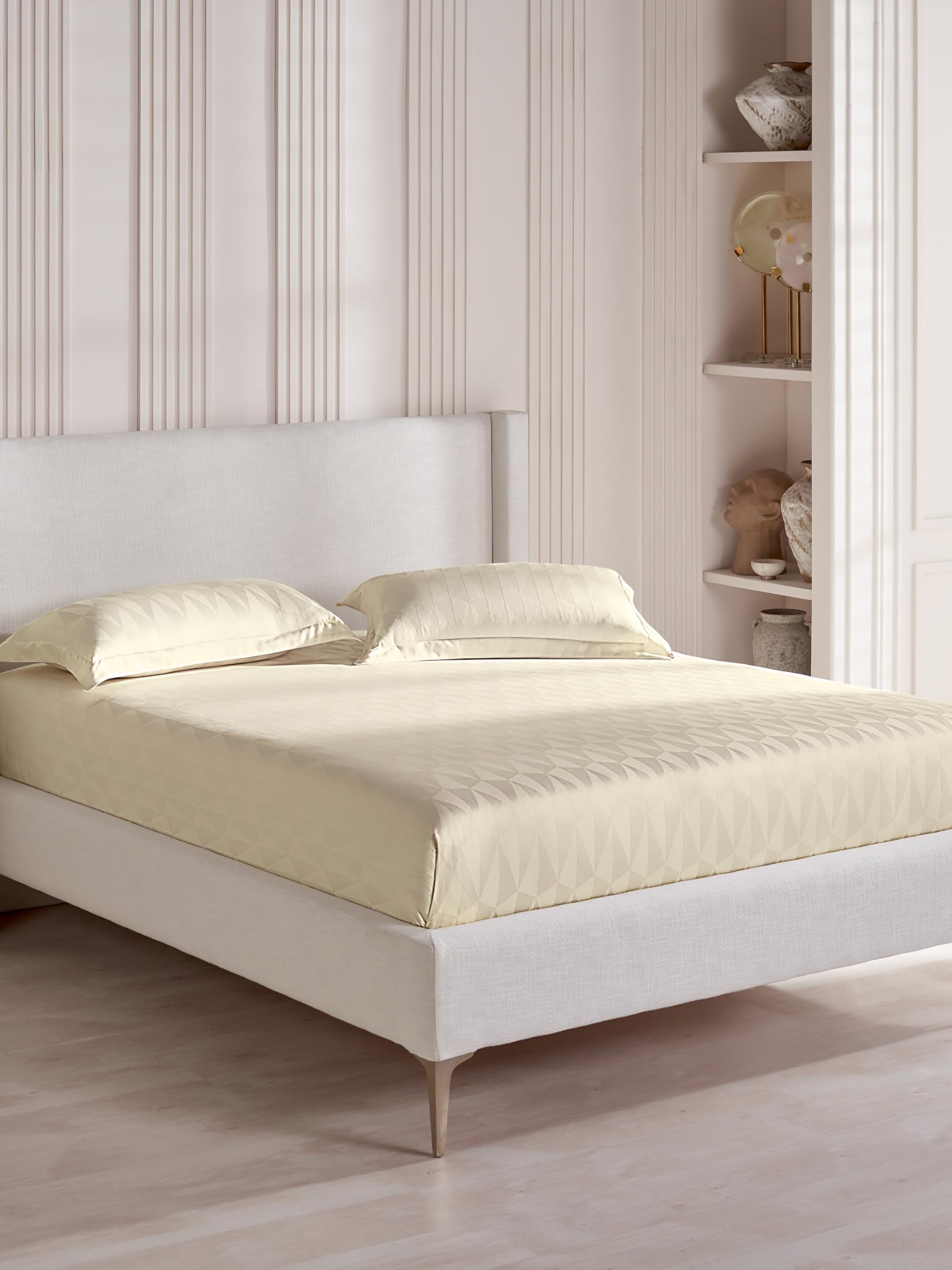 DDECOR Live beautiful Cotton King Bed Sheet Set Geometric 300 TC with 2 Pillow Covers - White-image-48