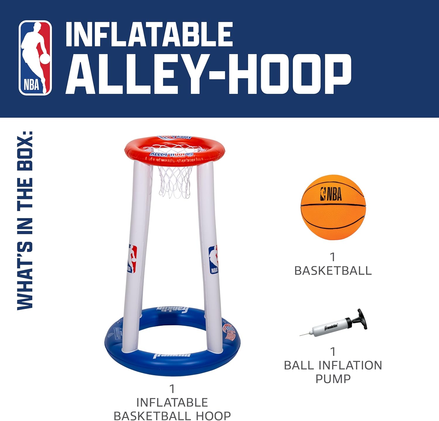 Franklin Sports NBA Alley-Hoop Kids Inflatable Toy Basketball Hoop Set - Indoor + Outdoor Mini Inflatable Hoop + Basketball Set for Kids Ages 3+ - Boys + Girls Basketball Toy - 48" Inches