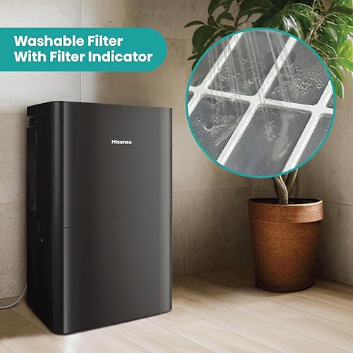 Miniatura 8 de Hisense Energy Star - Deshumidificador portátil de 50 pintas con bomba integrada, apagado automático y temporizador, deshumidificador para el hogar