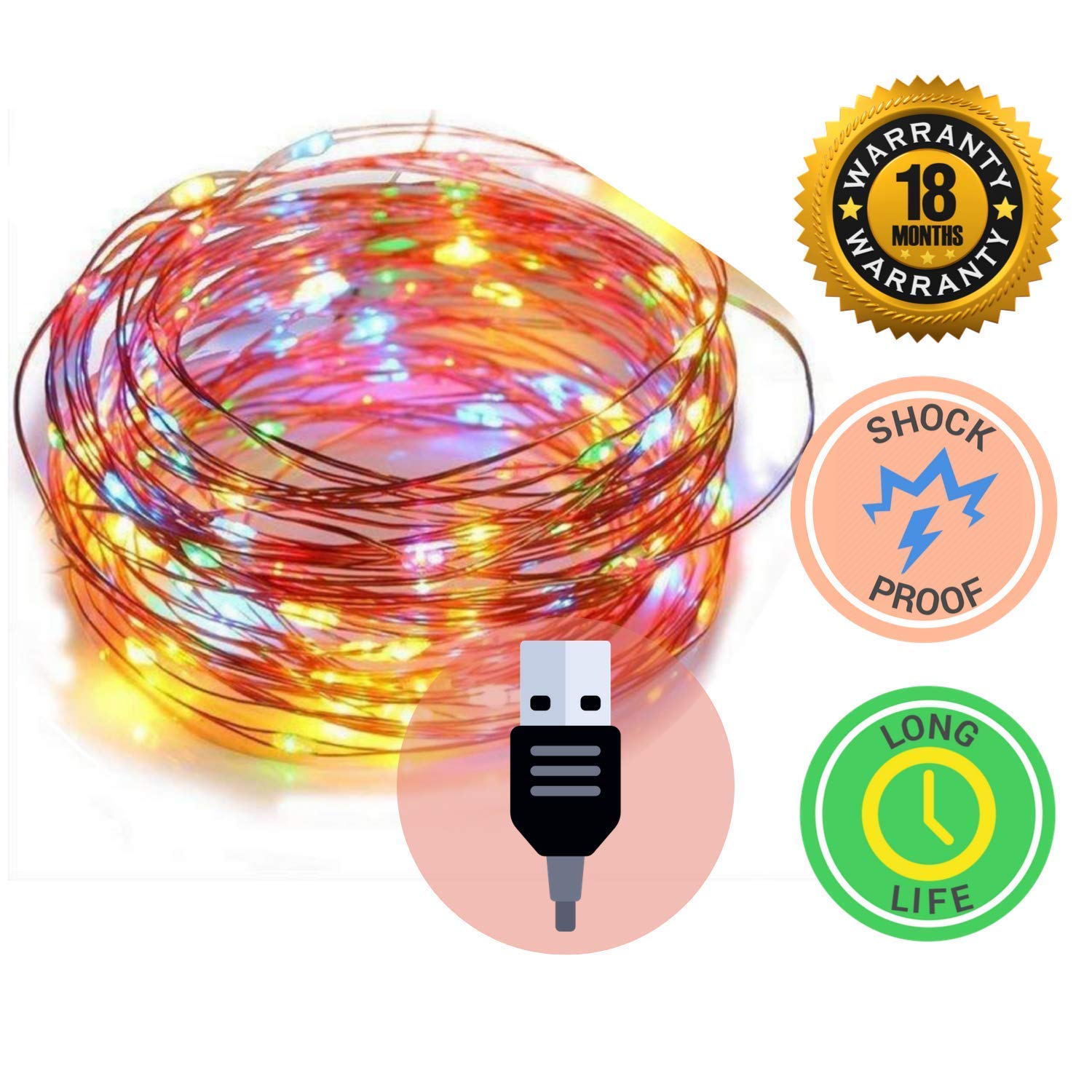 MANSAA Fairy String Lights - Multicolor LED, USB Powered -2