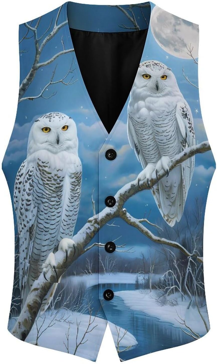 Snowy Wolf Full Moon Novelty Men's Suit Vest Casual Formal Dress Vests Business Waistcoat