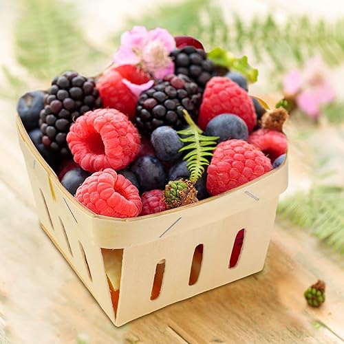 Miniatura 5 de 30 cestas de bayas a granel de una pinta de madera para regalo, cestas cuadradas ventiladas pequeñas de madera para frutas, cajas de madera para