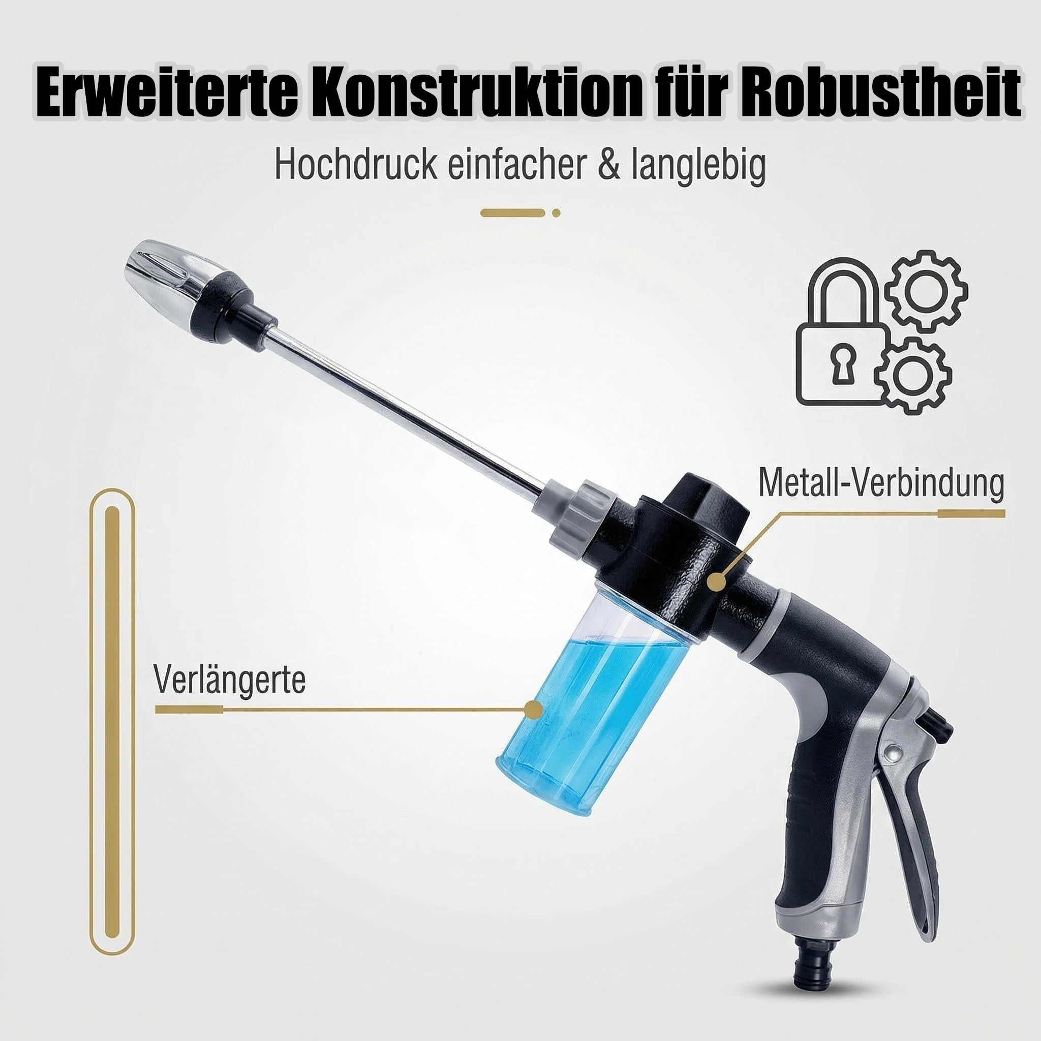 Power Jet Hochdruckpistole – Powerjet Wasser, 3 Sprühmodi mit Wasserblitz-Düse & TurboWasher-Zubehör, robuster Außenreiniger für Gartenschlauch, ideal für Autowäsche, Garten (Upgrade)