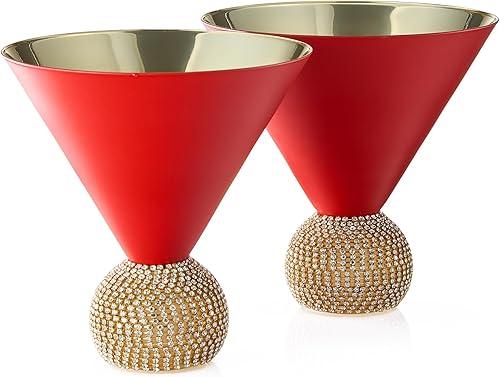 Miniatura 6 de Juego de 2 copas de Martini y cóctel con tachuelas de diamantes, base de bola de cristal sin tallo, 10.5 onzas, cristal de estilo brillante, hermoso