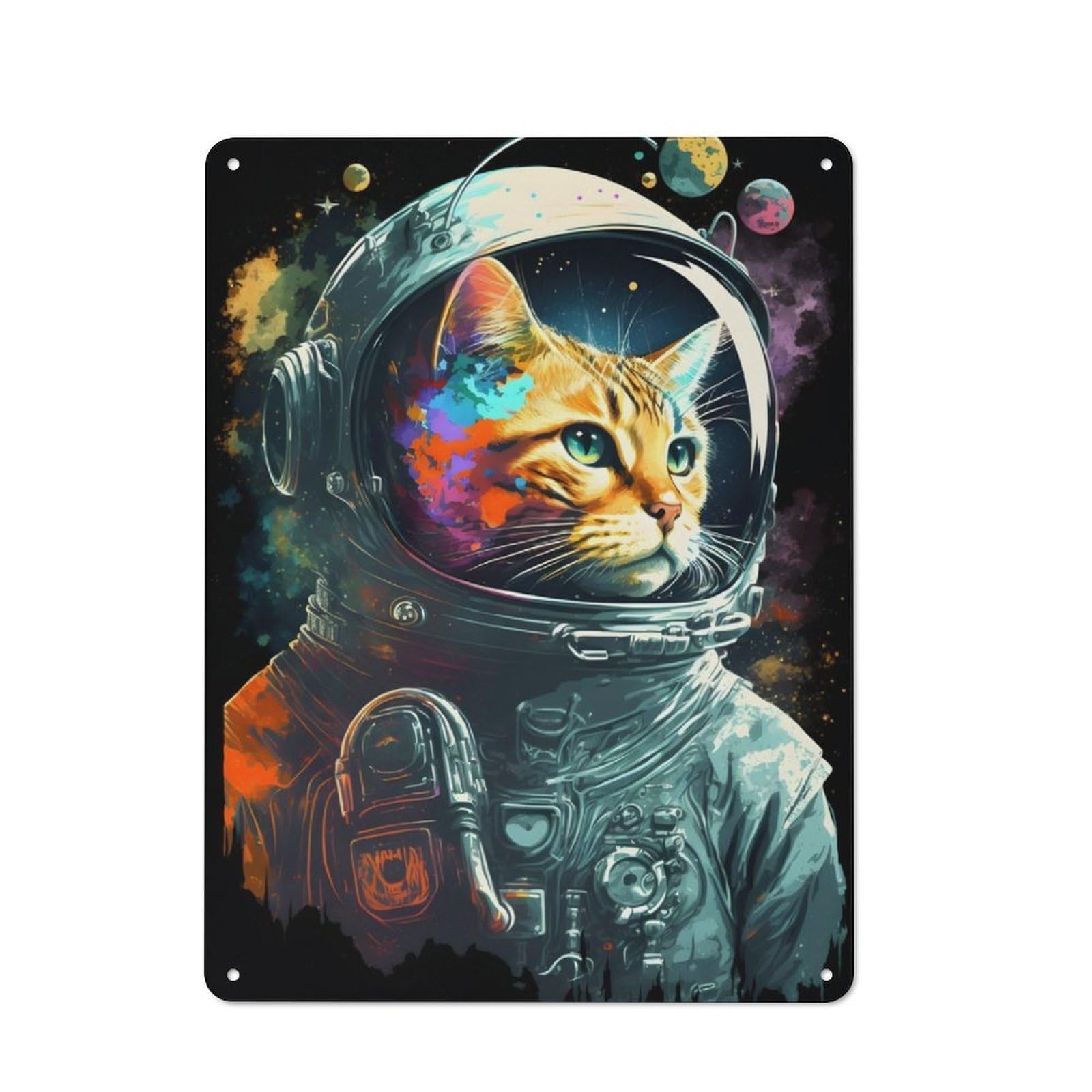 Cat Astronaut Rustic Metal Sign 40x30cm for Workshop Wall, for Collectors of Rustic Metal Wall Decor