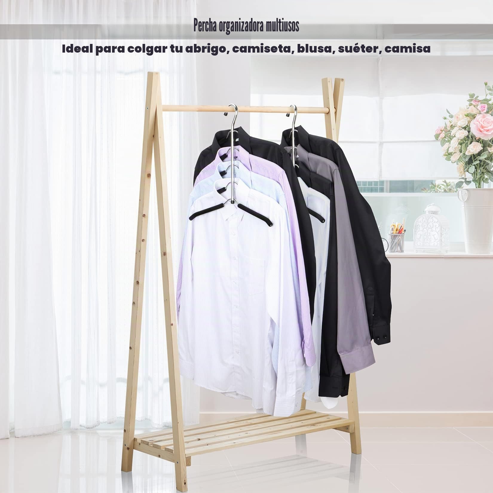 Perchas para Ahorrar Espacio 2 Paquetes de Perchas con Brazo oscilante Antideslizante Acolchado 5 Capas Resistente de Acero Inoxidable para suéteres Camisas Armario Organizador de Almacenamiento