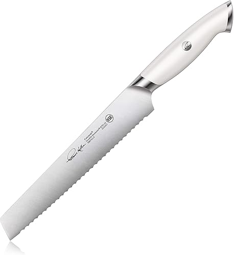 Cangshan Thomas Keller Signature Collection - Cuchillo de pan forjado de acero en polvo sueco, 8 pulgadas, color blanco