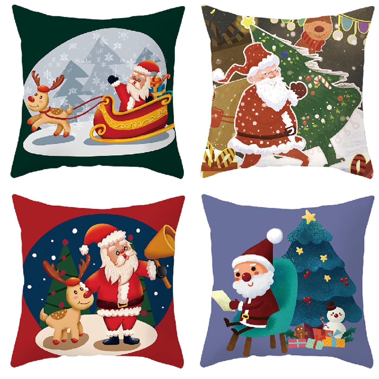 4 Pezzi Natalizi Cuscini per Divano, Natale Federe Cuscino Divano 60x60 CM Natale, Natale Lino Copricuscini, Decorazione Natalizia per la Casa Addobbi Soggiorno Natalizie Decorativi
