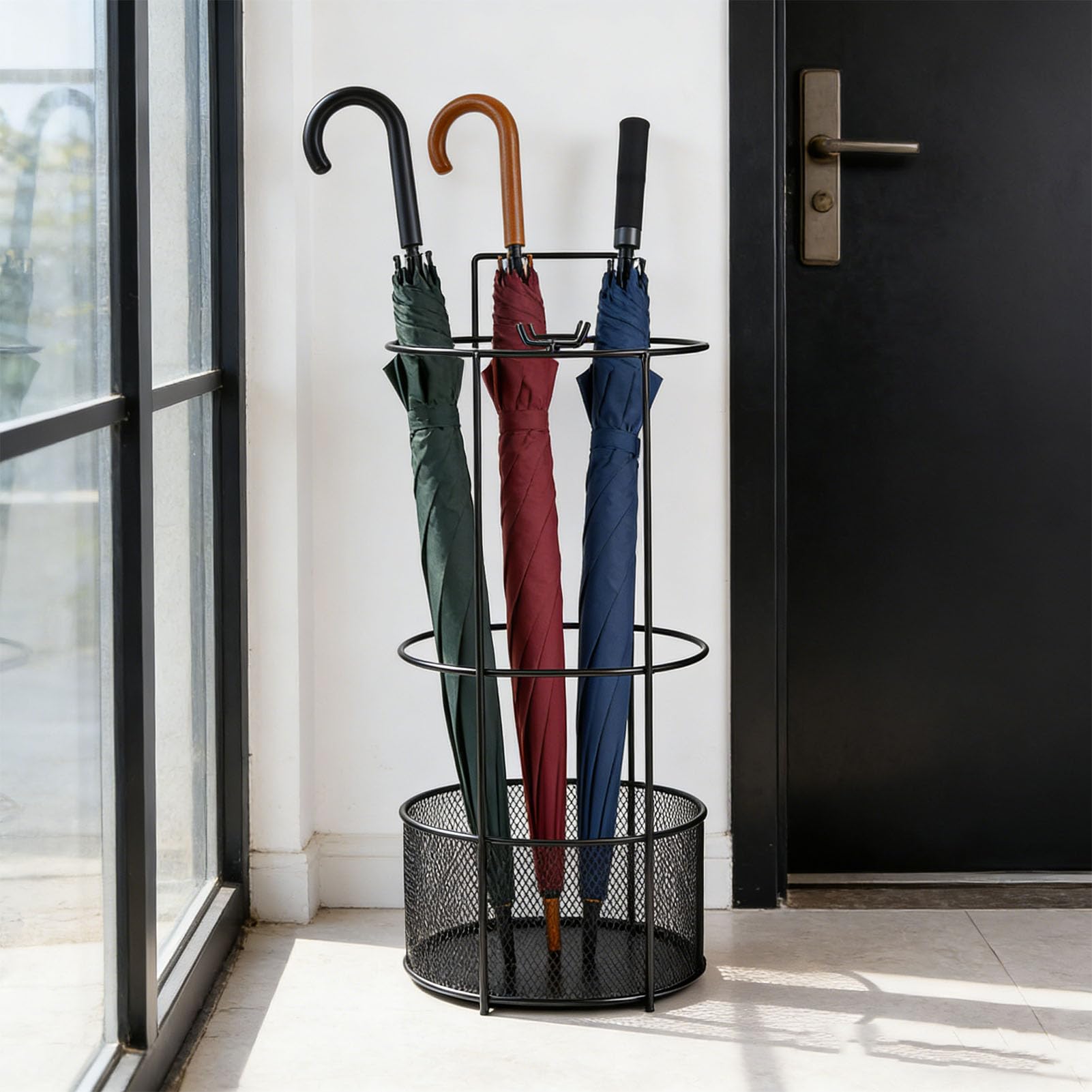 Asixxsix Portaombrelli, Portaombrelli in Metallo e Ferro di Alta qualità con Design a Rete Cava per il Drenaggio Dell'acqua, Organizzatore Indipendente per L'ingresso di Casa e Ufficio,