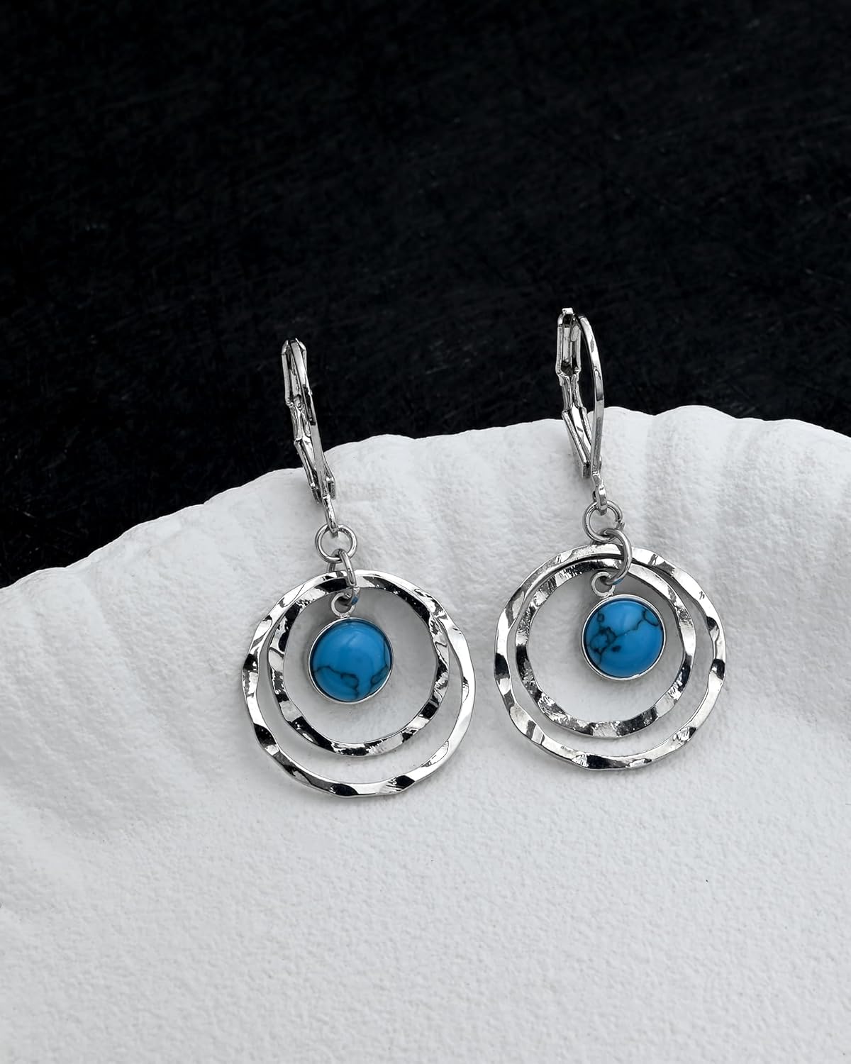 Turquoise Earrings for Women Circle Leverback Earrings with Teal Gemstone Drop Boho Style for Western Jewelry - Image 6