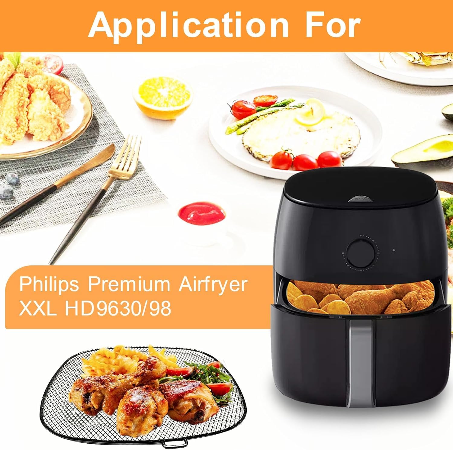GCQ Air Fryer Zubehör für Philips HD9630 Airfryer XXL, 9"×8.6" SUS 304 Edelstahl Food Grade Air Fryer XXL Ersatzteile Korb Tablett für Philips HD9650 HD9656 HD9750 HD9860 Air Fryer
