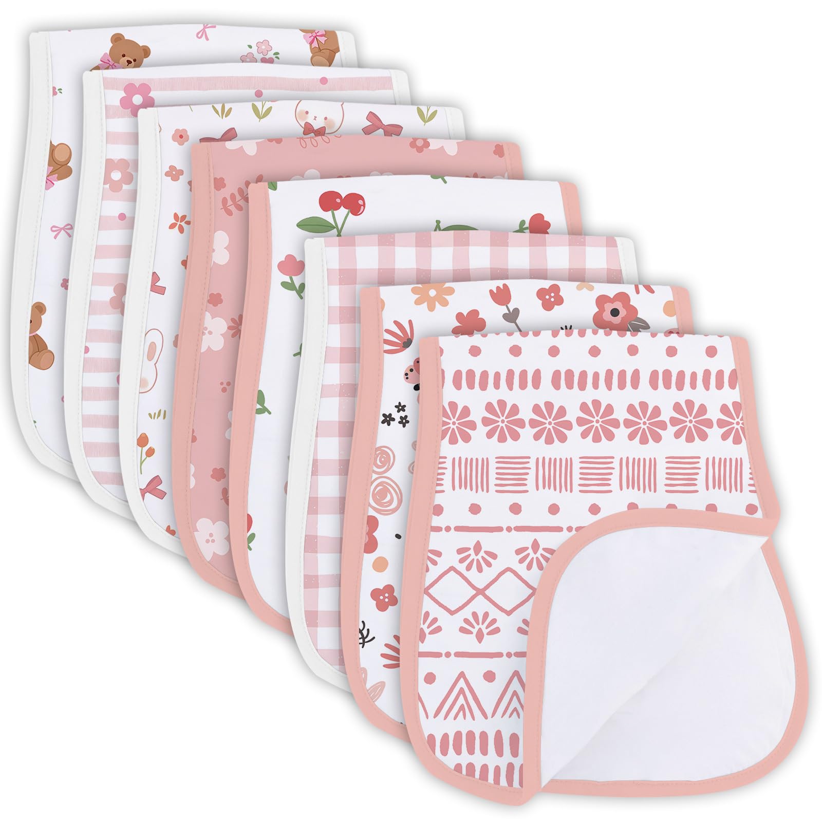 Shaeotek Muslin Cloths for Baby Boys and Girls Pink Flower 8 Packs Pure Cotton Super Absorbent and Soft Burping Towels for Infant Squares Baby Essentials for Newborn