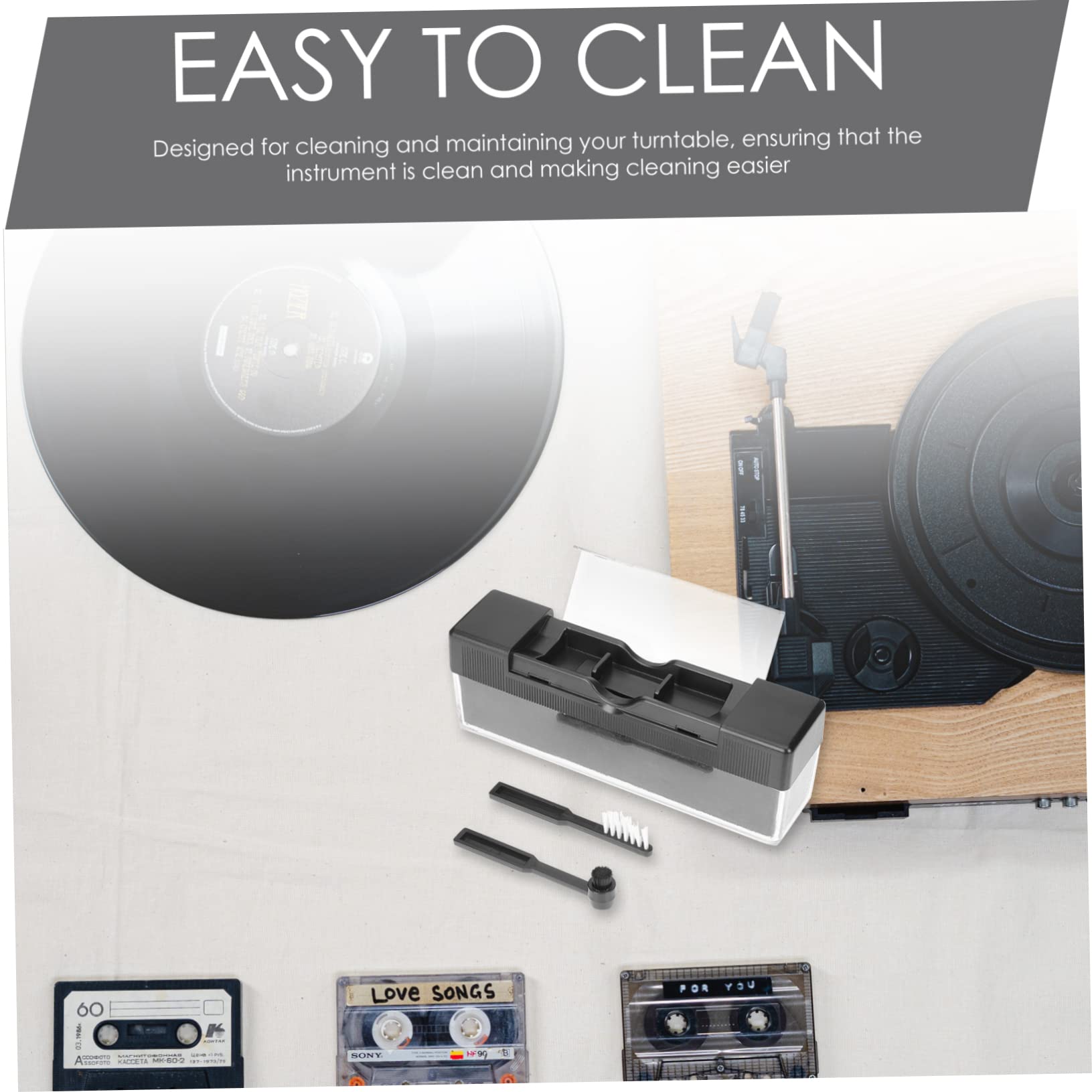 PartyKindom 4ensembles Brosse De Nettoyage Vinyle Antistatique Kit Pratique pour Phonographe Accessoire De Nettoyage pour Disques Vinyles Poussière