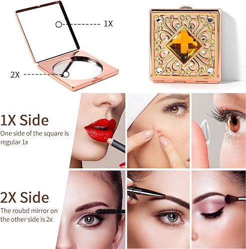 Miniatura 2 de HAPUTDY Mini espejo de maquillaje elegante portátil 1X2X aumento rosa