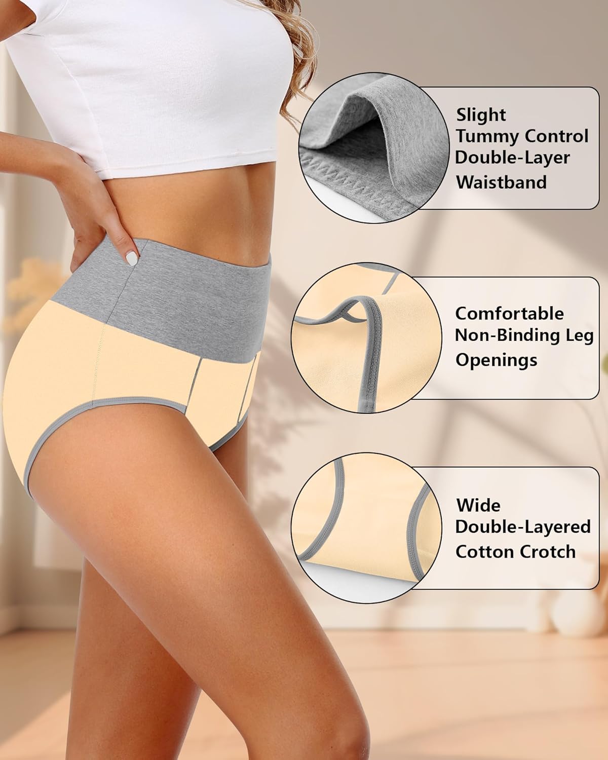 ASIMOON Womens Cotton Underwear High Waisted Slight Tummy Control Panties Soft Breathable Full Coverage Briefs Multipack - Image 4