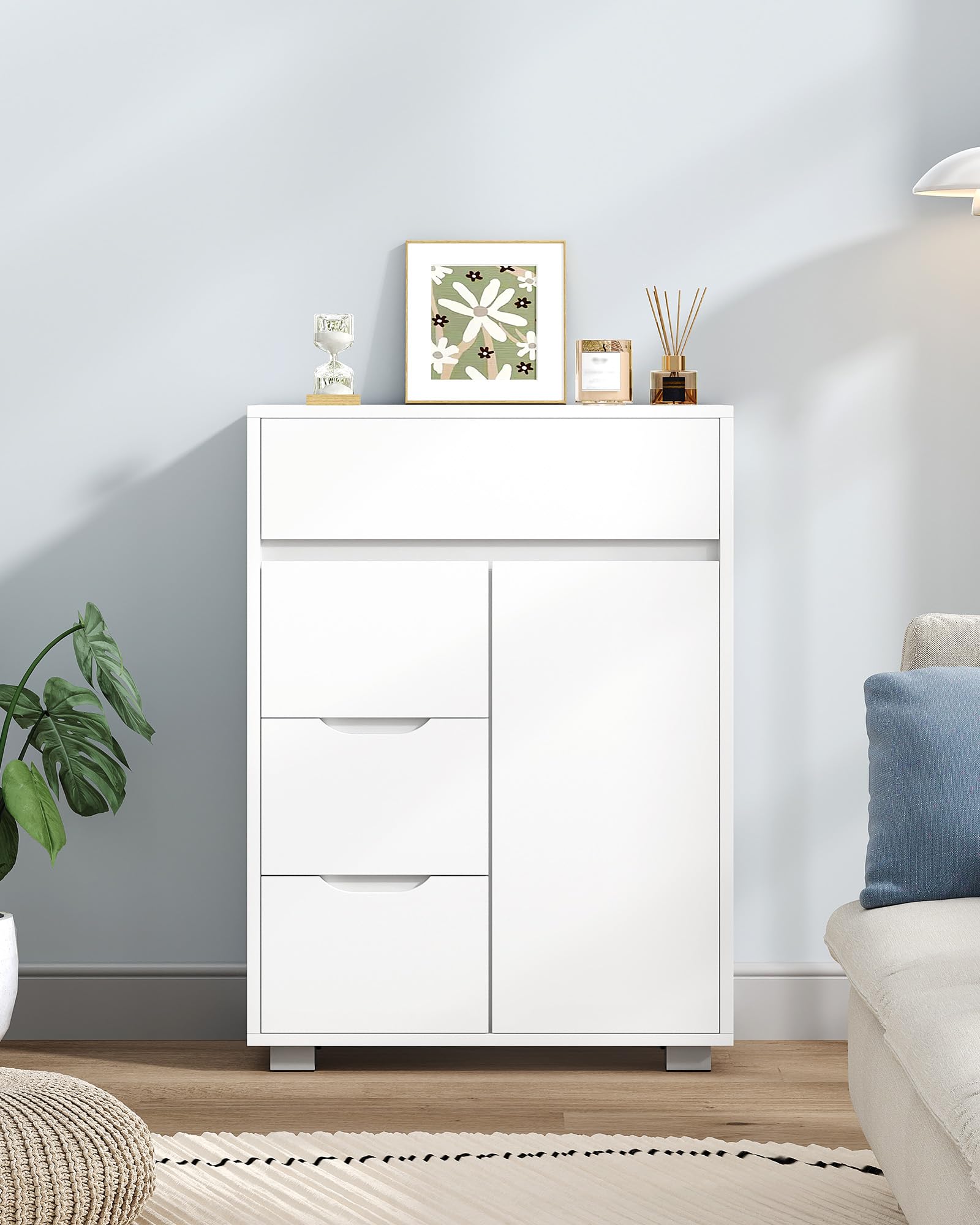 Hzuaneri Mobile Bagno, 4 Cassetti e 1 Anta, Ripiani Regolabili, Grande Capacità di Stoccaggio, Moderno, per Soggiorno o Bagno, Dimensioni, 30 x 55 x 82 cm, Bianco SC05503X