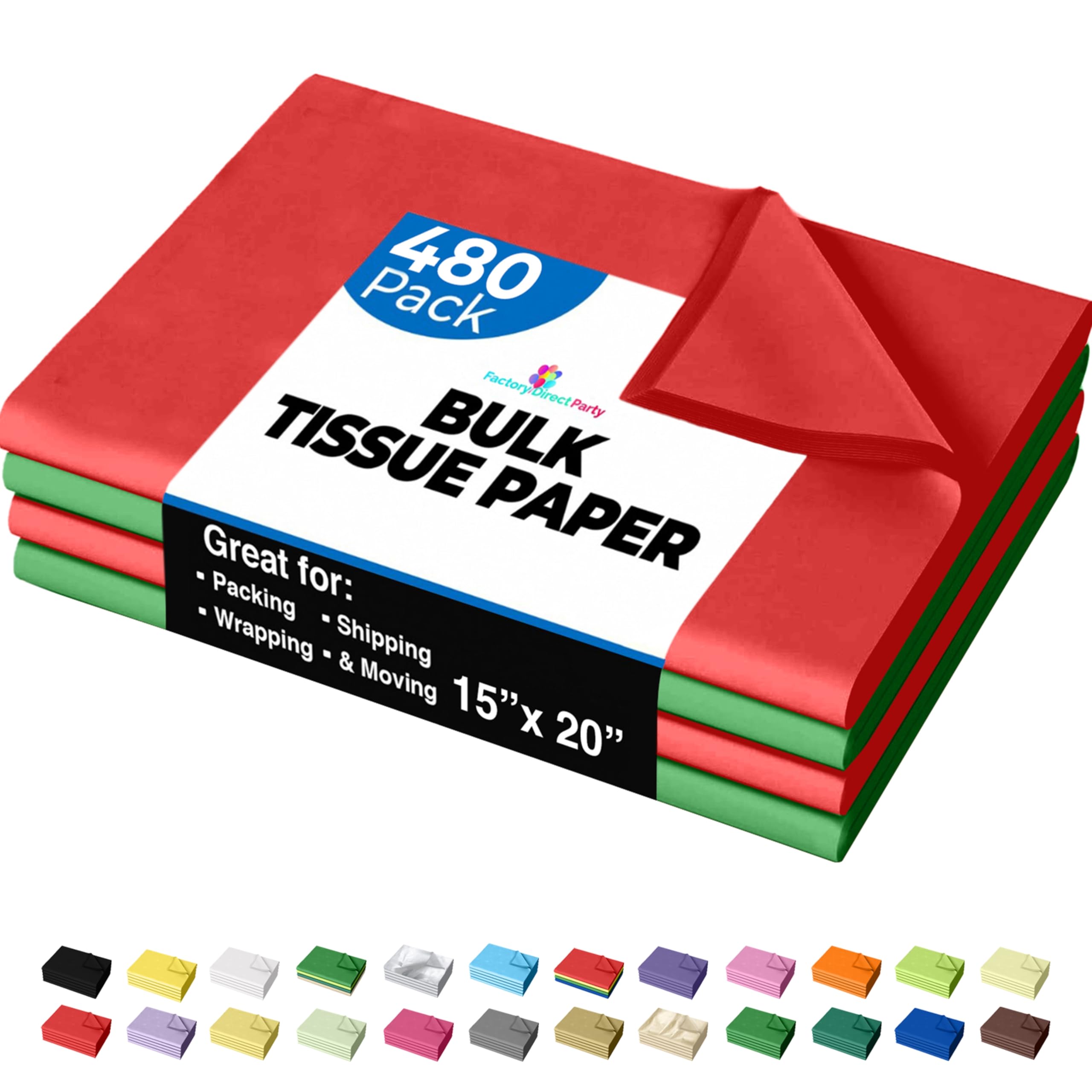 Crown Display Green Tissue Paper for Gift Bags 15" X 20" 480 Sheets