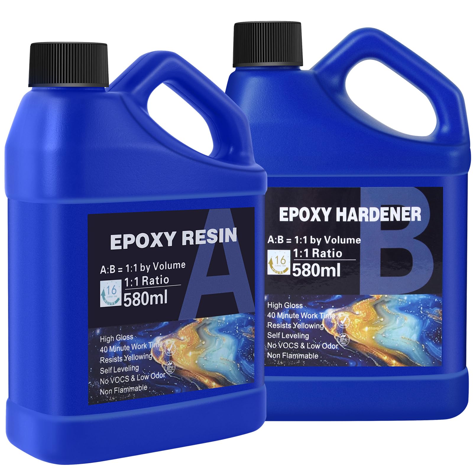 ZQSSmlied Epoxy Resin Kit 1160ml - Crystal Clear Resin and Hardener Resin Epoxy kit,No Yellowing, No Bubbles Casting with Mixing Sticks and Cups, Best for DIY, Crafts, Beginners, Easy Mix 1:1 Ratio