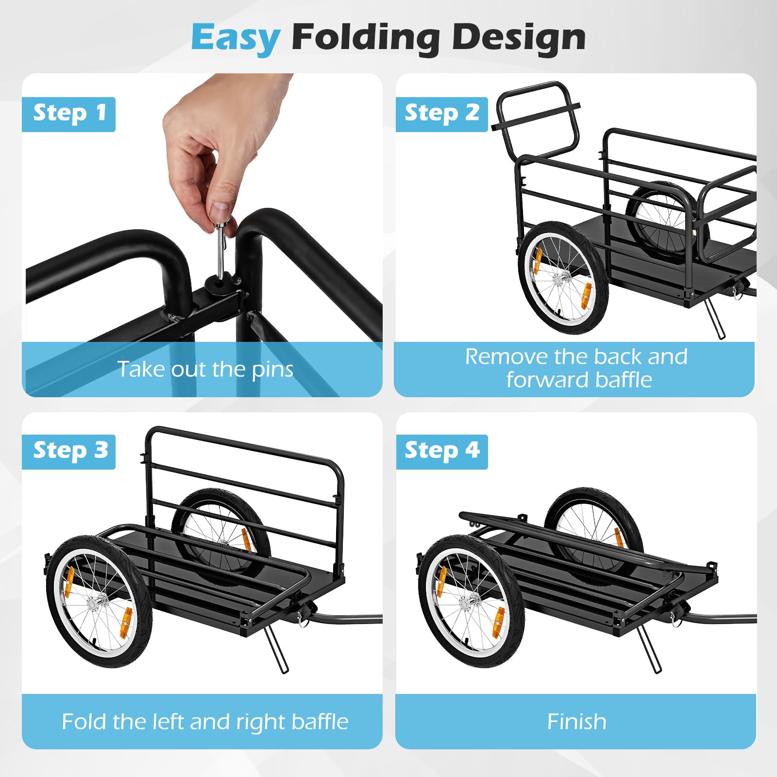 GIANTEX Rimorchio per bicicletta 2 in 1 con telaio in metallo pieghevole, rivestimento rimovibile, carrello di trazione con ruote pneumatiche affidabili da 40 cm, gancio di traino versatile, per più
