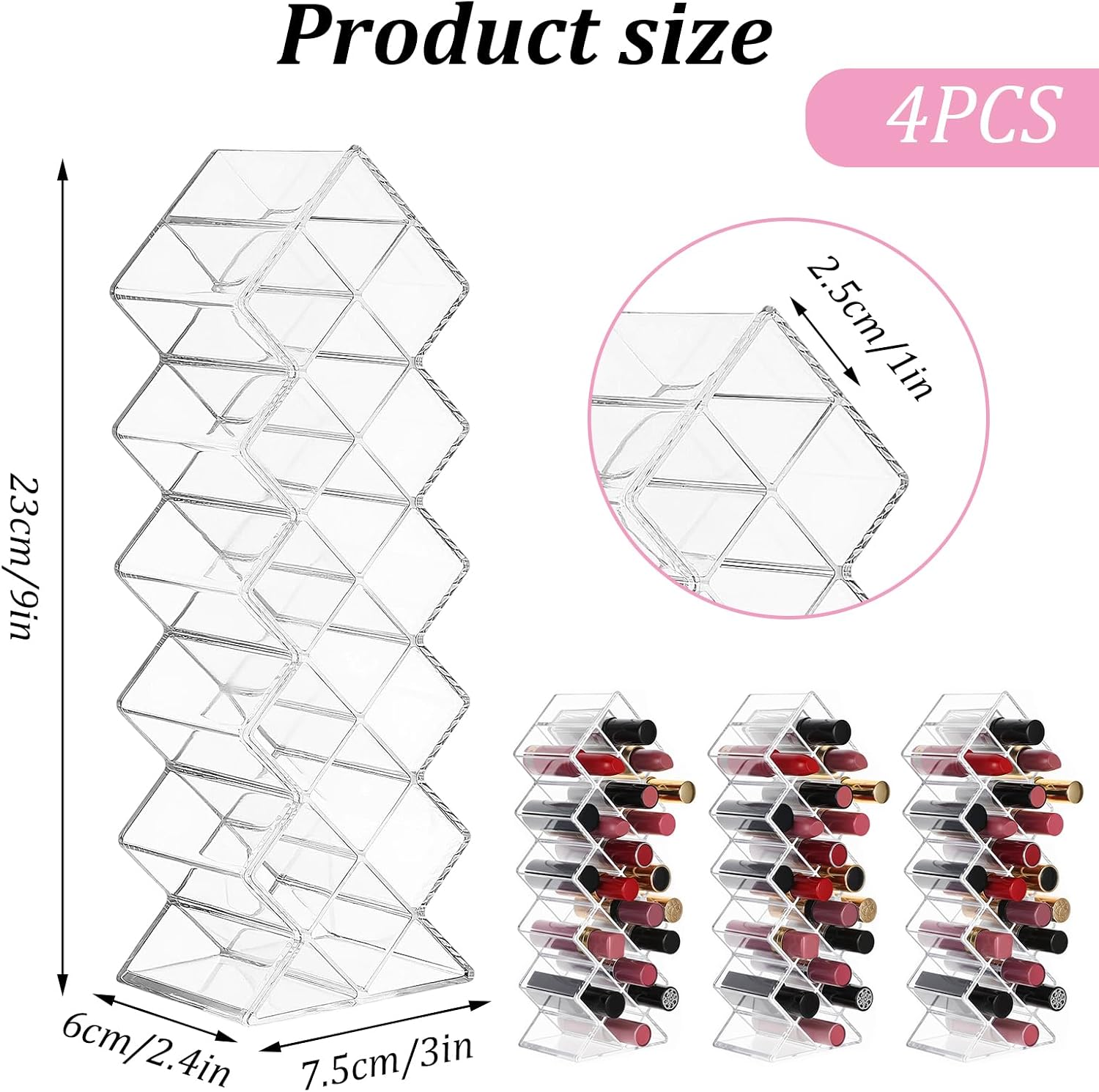 4 Pcs Lipstick Holder Organizer 16 Spaces Acrylic Stackable Fish Shape Lipstick Tower, Lip Gloss Storage Stand, Lipsticks Organizer Case Vertical for Lipgloss Organizers Makeup Vanity Display, Clear