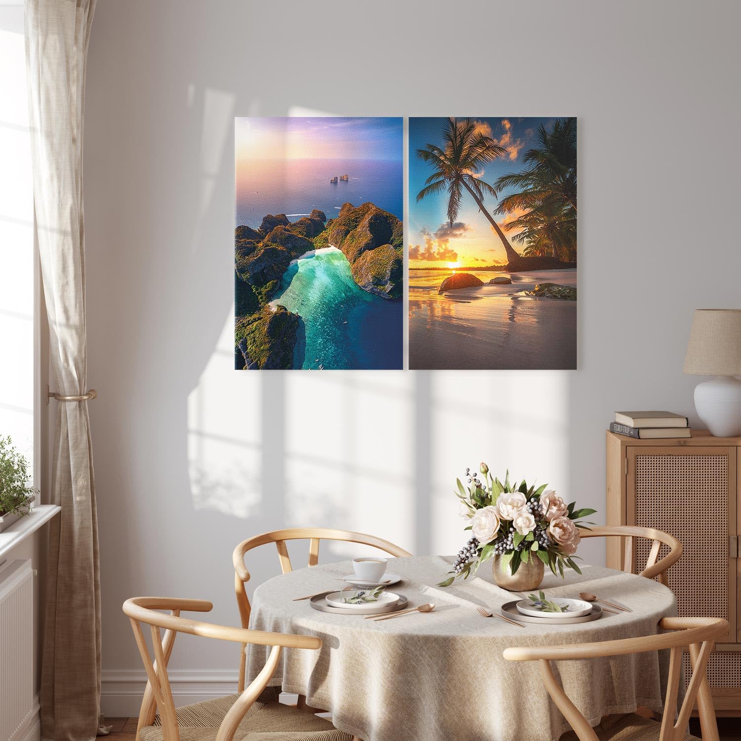 murando - Leinwandbild Set Landschaft, 120x90 cm, 2-teilig, Badezimmer | Hochwertige Leinwand, sofort aufhängbar, ideal fürs Badezimmer, wasserfest und lichtecht, langlebig, stilvoll, zeitlos, edel