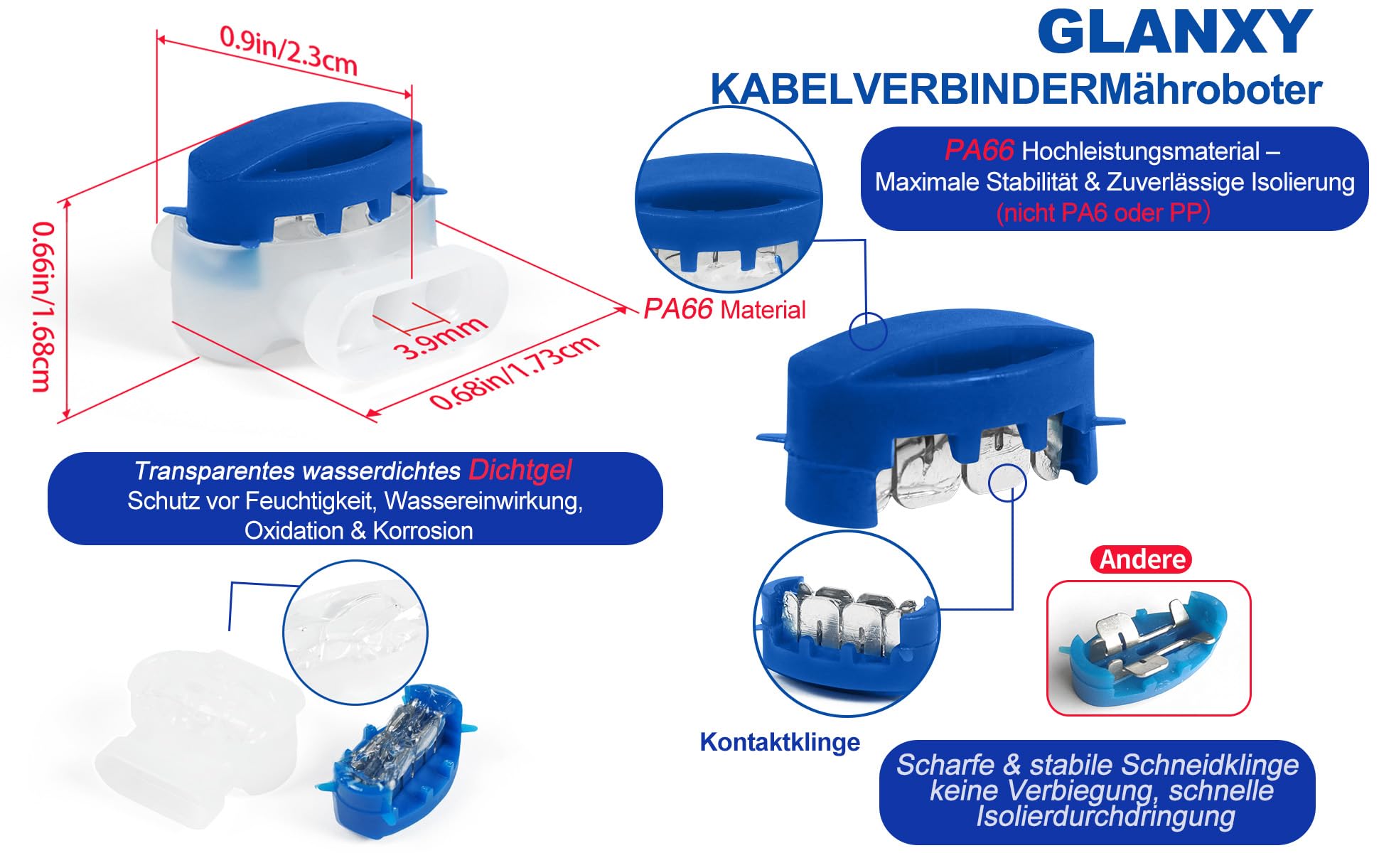 Kabelverbinder für Mähroboter Begrenzungskabel – 20 Stück GLANXY wasserdicht mit Gel Anschlussklemmen Kabelklemmen Verbindungsklemmen kompatibel mit Husqvarna Automower Gardena Rasenroboter im Garten - 3