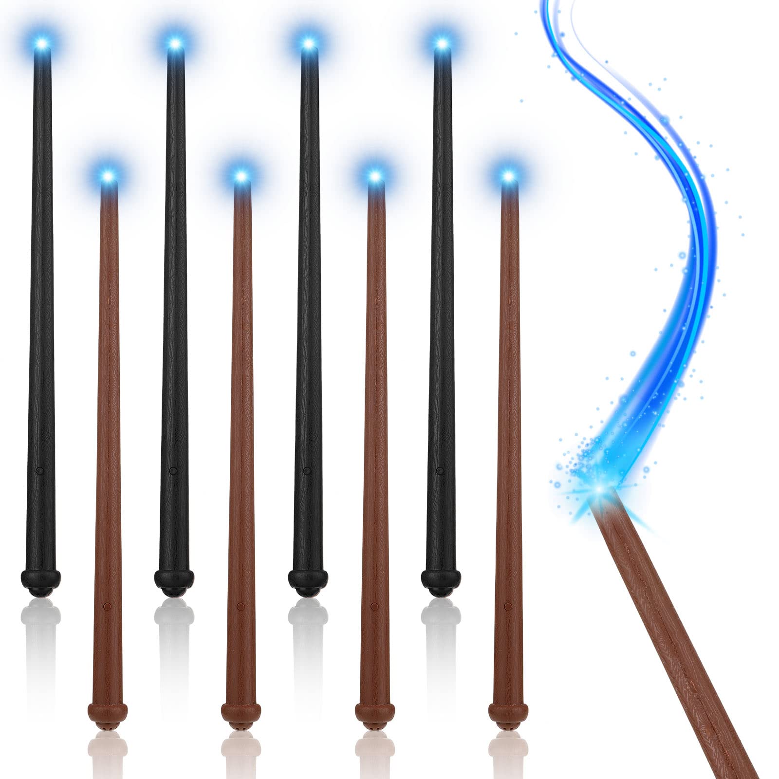 8 Pieces Light up Wand Magic Light and Sound Wizard Wands, Illuminating Wand, Costume Party Accessory for Halloween Cosplay Masquerade(Black, Dark Brown)