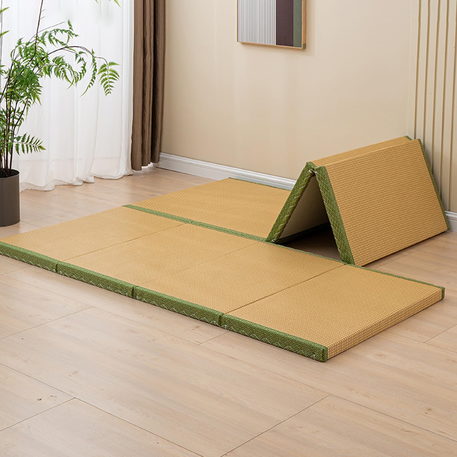 Tatami Tapis traditionnel japonais pliable pour salon, salle de jeux, méditation, facile à nettoyer, respirant, idéal pour salon de thé