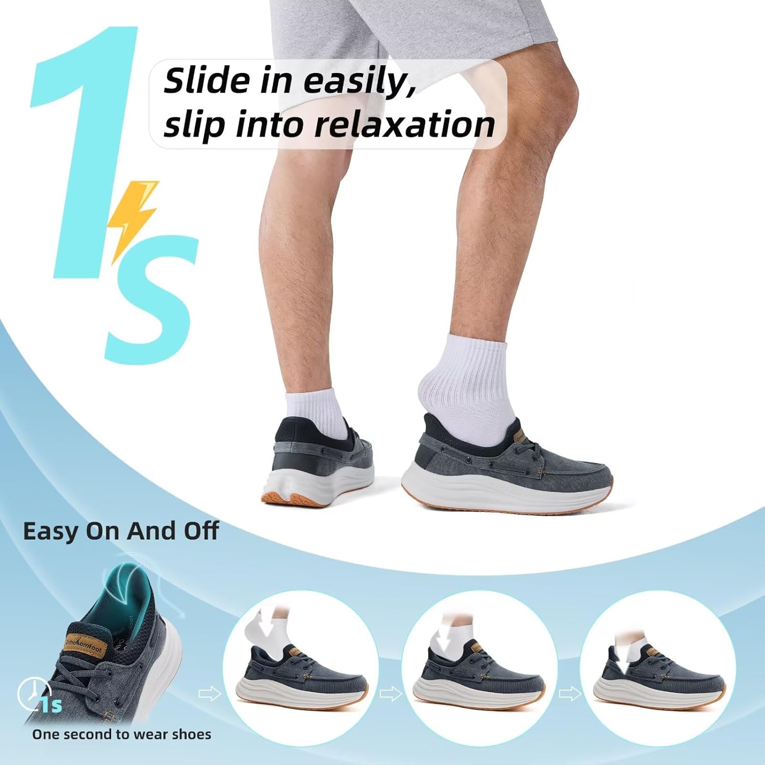Men's Orthopedic Slip On Walking Shoes: Comfortable Plantar Fasciitis Arch Support Orthotic Loafers, Flat Feet Casual Vintage Flat Canvas Shoes for Foot and Heel Pain Relief - Image 3