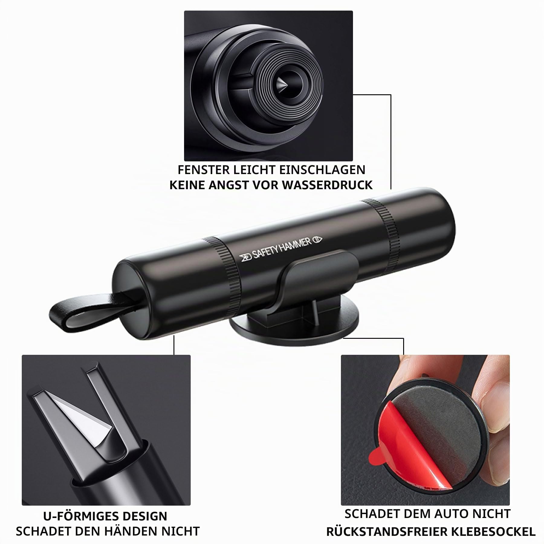 2 Stück Gurtschneider Notfallhammer 2 in 1, Auto Sicherheitshammer, Glasbrecher Auto Essentials,Notfallhammer fürs Auto,Bus (Schwarz + schwarz)