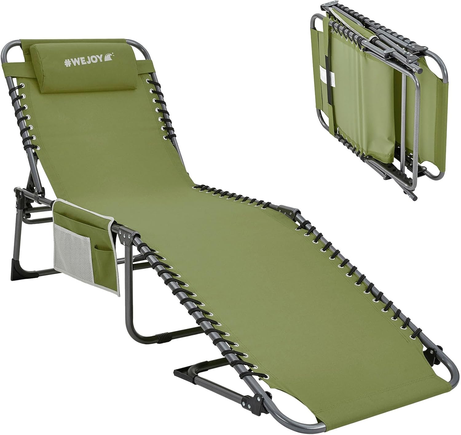 #WEJOY Folding Chaise Lounge Chair - Adjustable Reclining Chairs for Outdoor, Patio, Beach, Pool, Sunbathing, and Tanning with Pillow and Pocket, Green Green/1 Pack