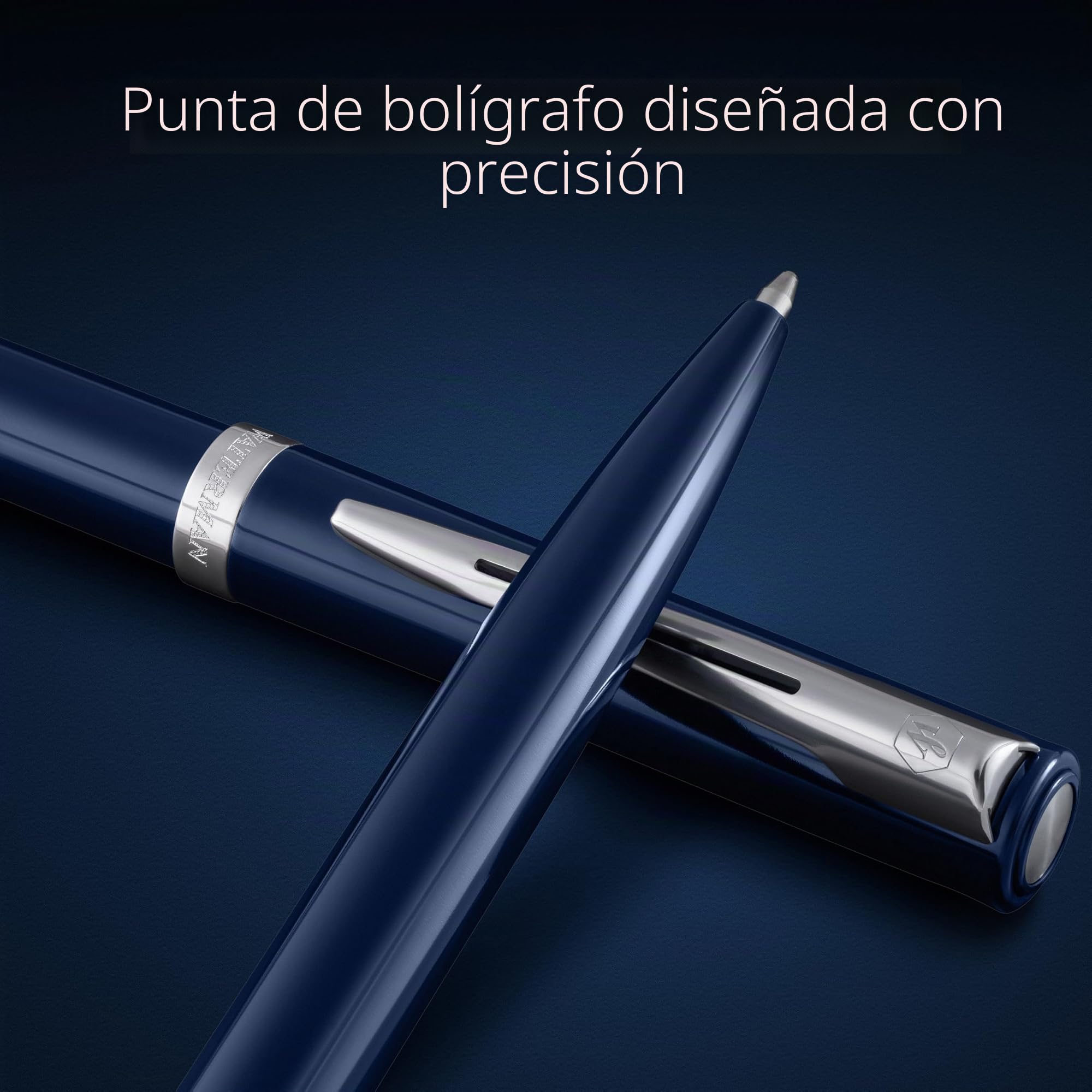 Waterman Impression Bolígrafo | Punta media con recarga de tinta azul | Laca azul con adornos chapados en paladio | Caja de regalo