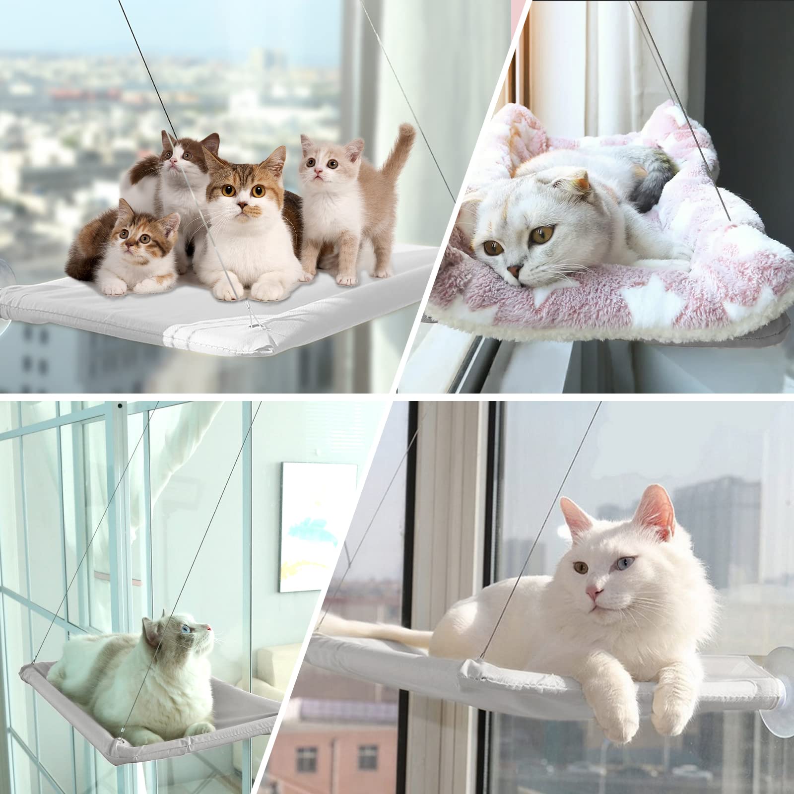 Hamaca de Ventana para Gato, Cama Colgante de Interior Reclinable para Gatos de Hasta 25kg, Grande para Siesta y Tomar el Sol