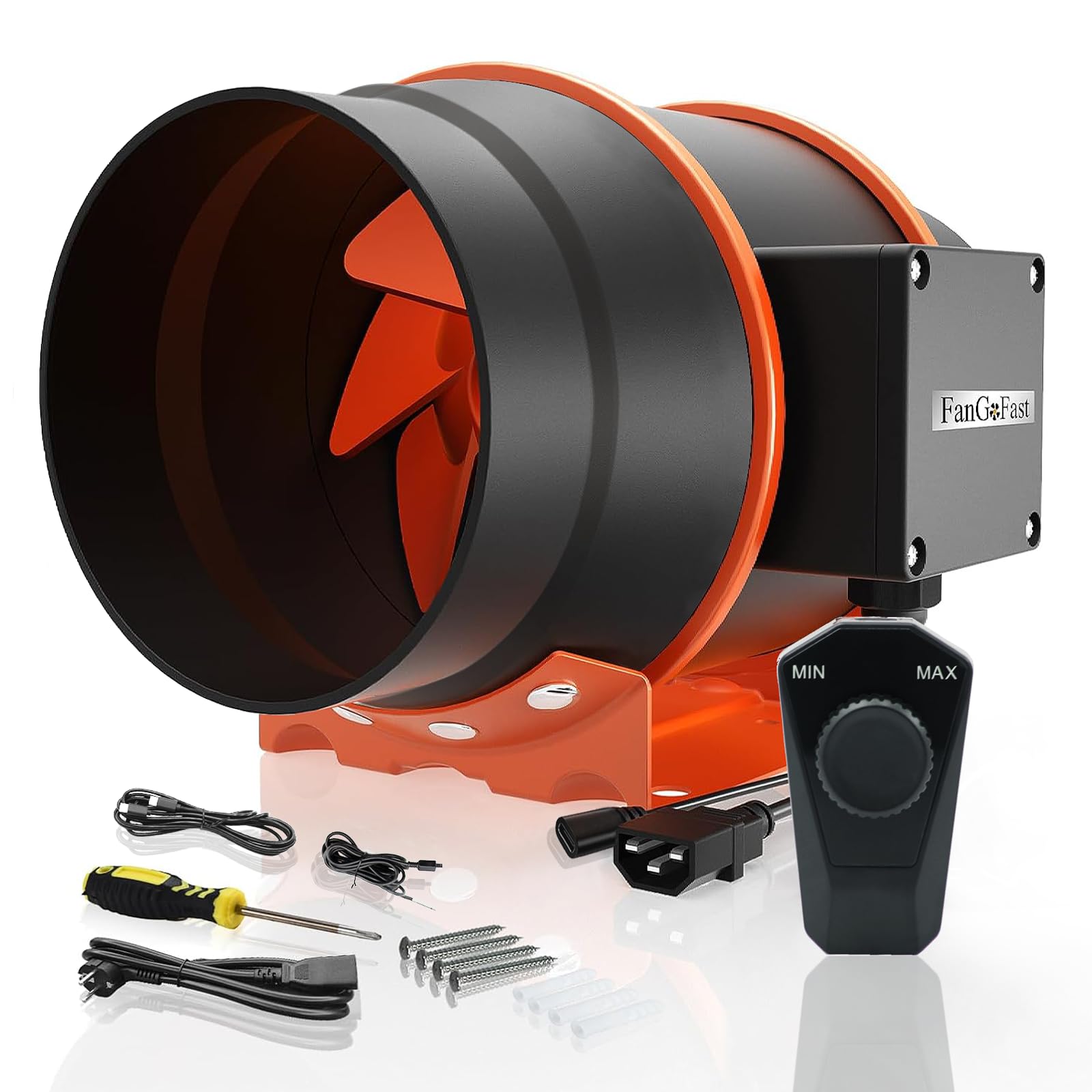 FanGoFast Ventilatore tubolare da 200 mm con controllo variabile della velocità, scarico del fumo, ventilatore ideale con presa IEC per ventilazione e ventola di scarico