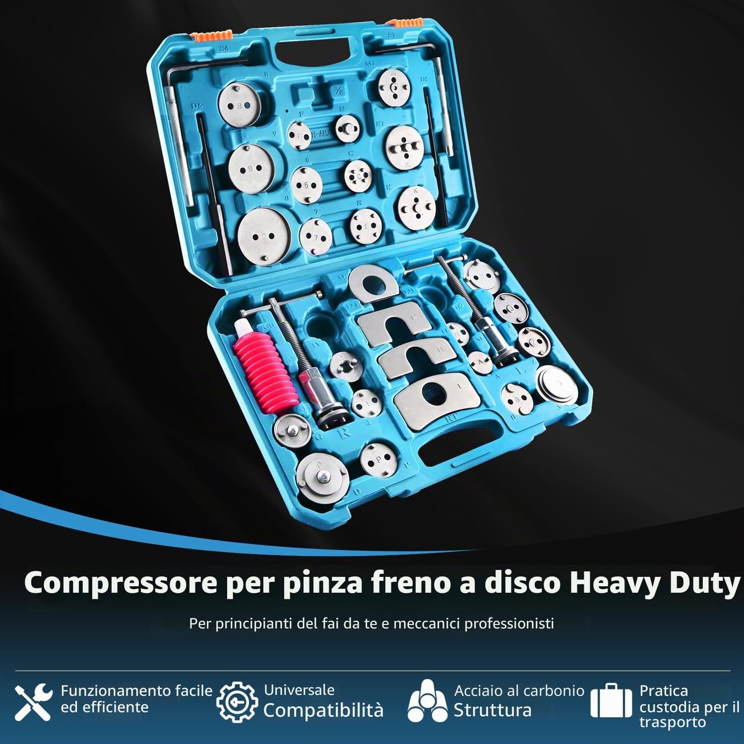 FreeTec Kit di Attrezzi per Pinza Freno a Disco 35 Pezzi, Strumento Robusto per la Compressione e la Rotazione dei Pistoni della Pinza Freno per la Sostituzione delle pastiglie Freno