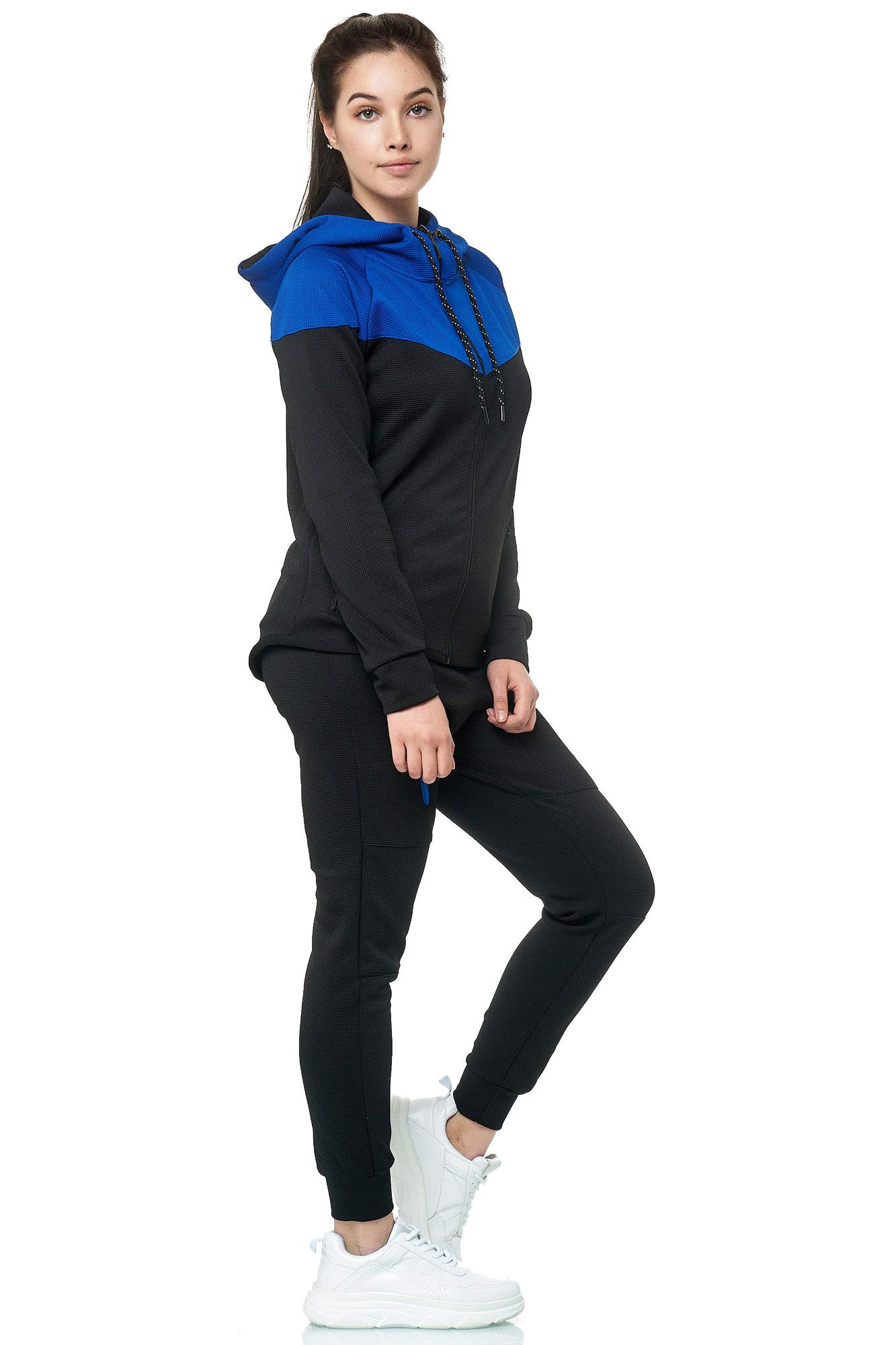 Violento Damski dres do biegania 0984 | fajny dres fitness z bawełny | kurtka treningowa z zamkiem błyskawicznym i kapturem | dres sportowy z gumowym ściągaczem, rozmiar S-3XL