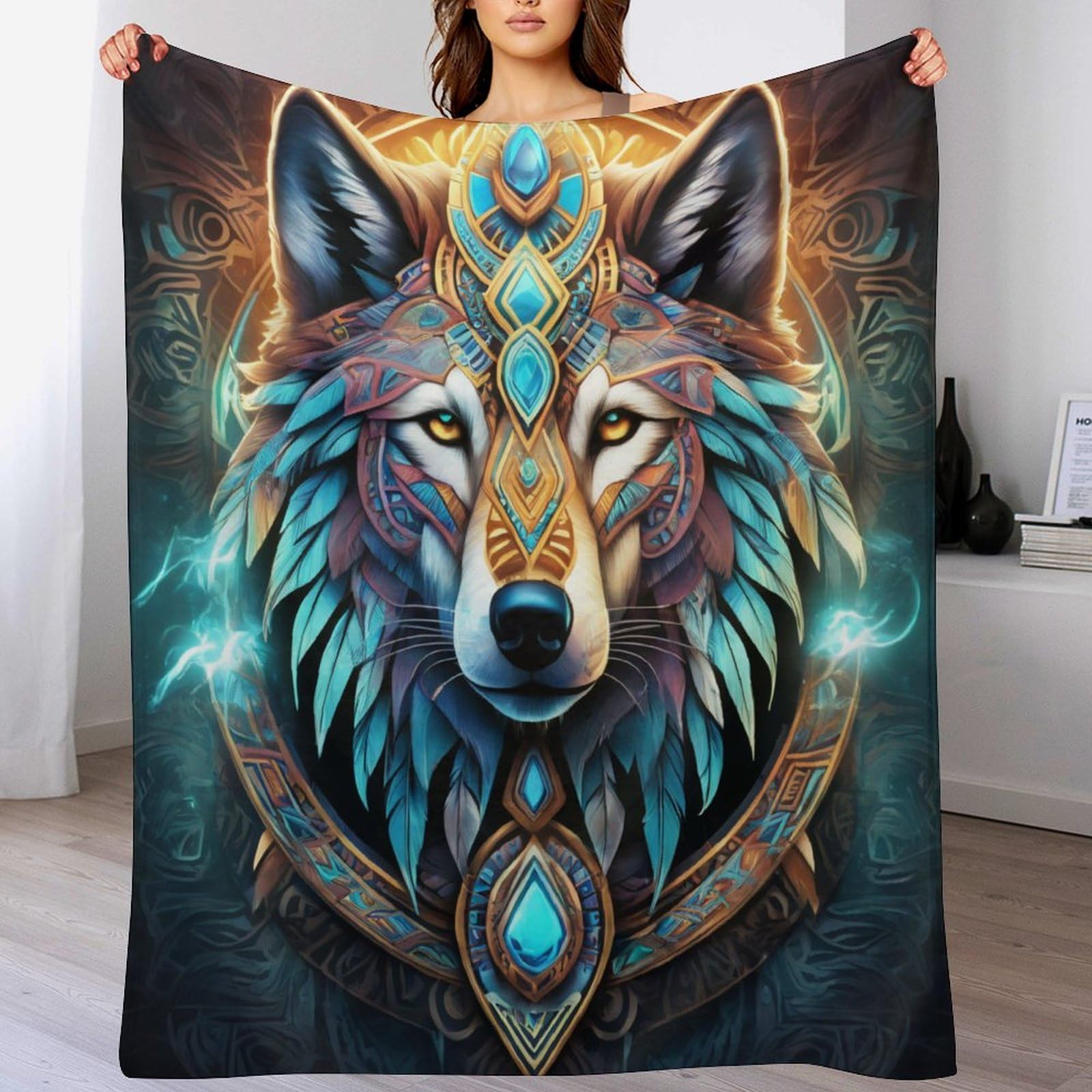 Couverture polaire loup en flannel douce 150x200 cm pour lit
