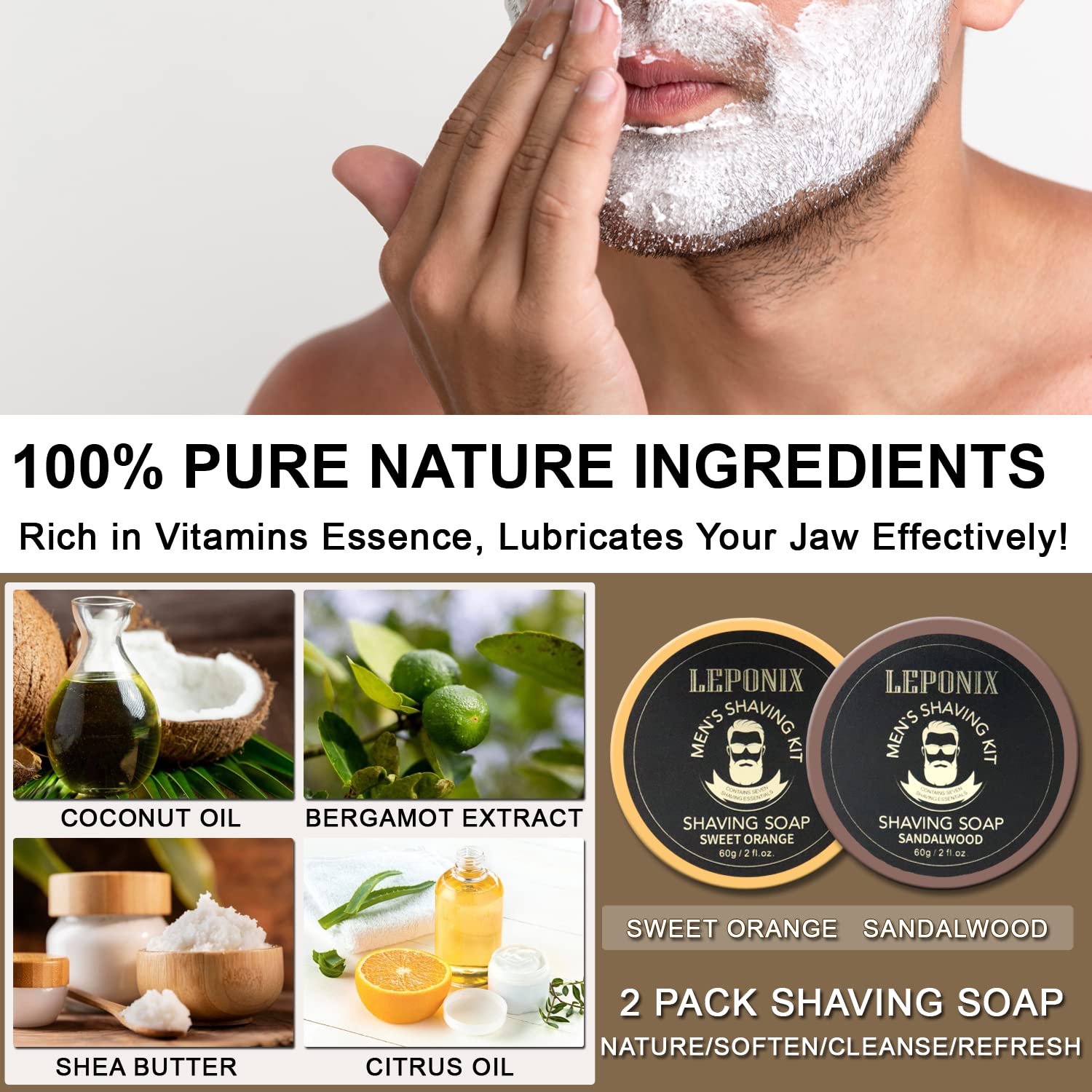 Straight Razor Shaving Kit for Men - 2 Packs Shaving Soap, Straight Edge Razor, Shaving Cream, Brush & Bowl - Unique Gifts Set for Men, Him, Dad - Stocking Stuffers,Father’s Day (Sweat Orange）