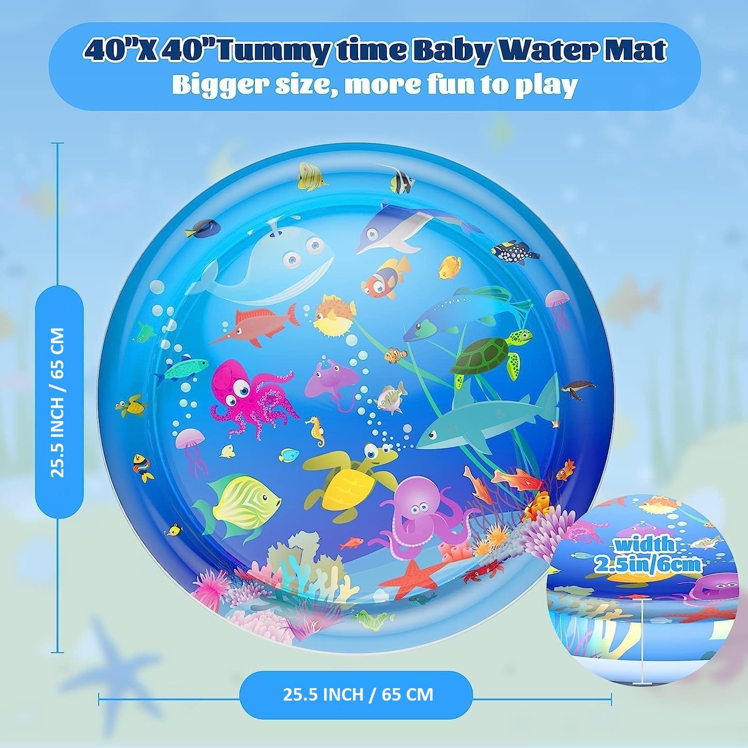TEC TAVAKKAL Baby Kids Circle Water Play Mat Toys Inflatable Tummy Time Leakproof Water Play Mat, Fun Activity Play Center Indoor and Outdoor Water Play Mat for Baby, Pack of 1, Multicolour - Image 5 thumbnail