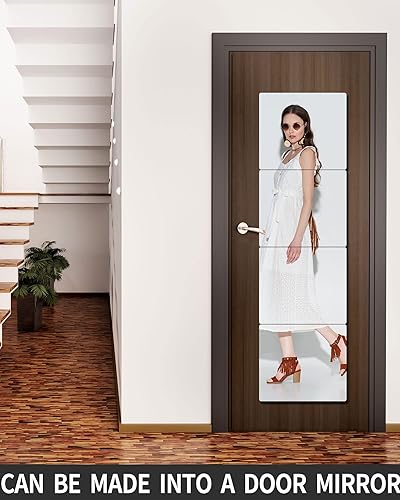Miniatura 6 de Espejo de pared irrompible de longitud completa, espejo para colocar sobre la puerta, 4 piezas de 10 x 10 pulgadas, hecho de acrílico de plexiglás