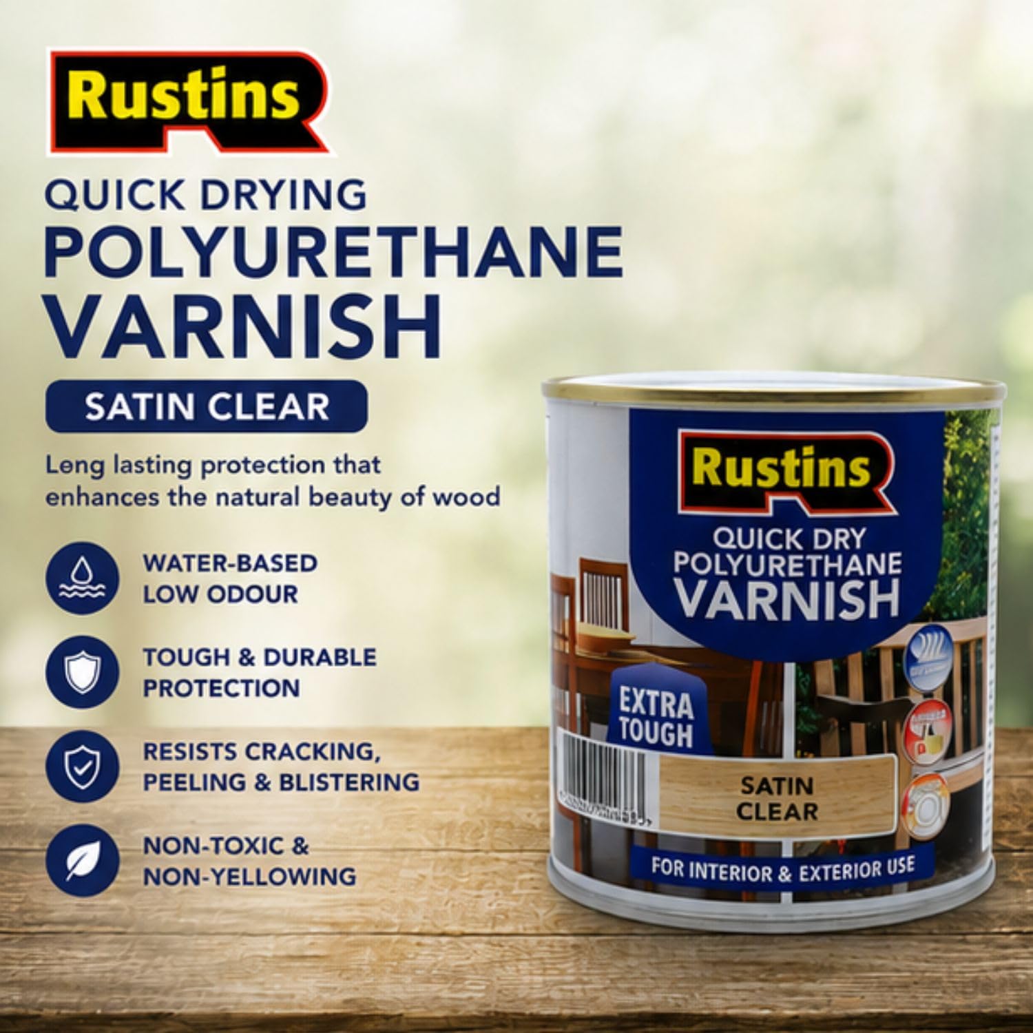 RUSTINS Barniz de secado rápido transparente satinado de 250 ml