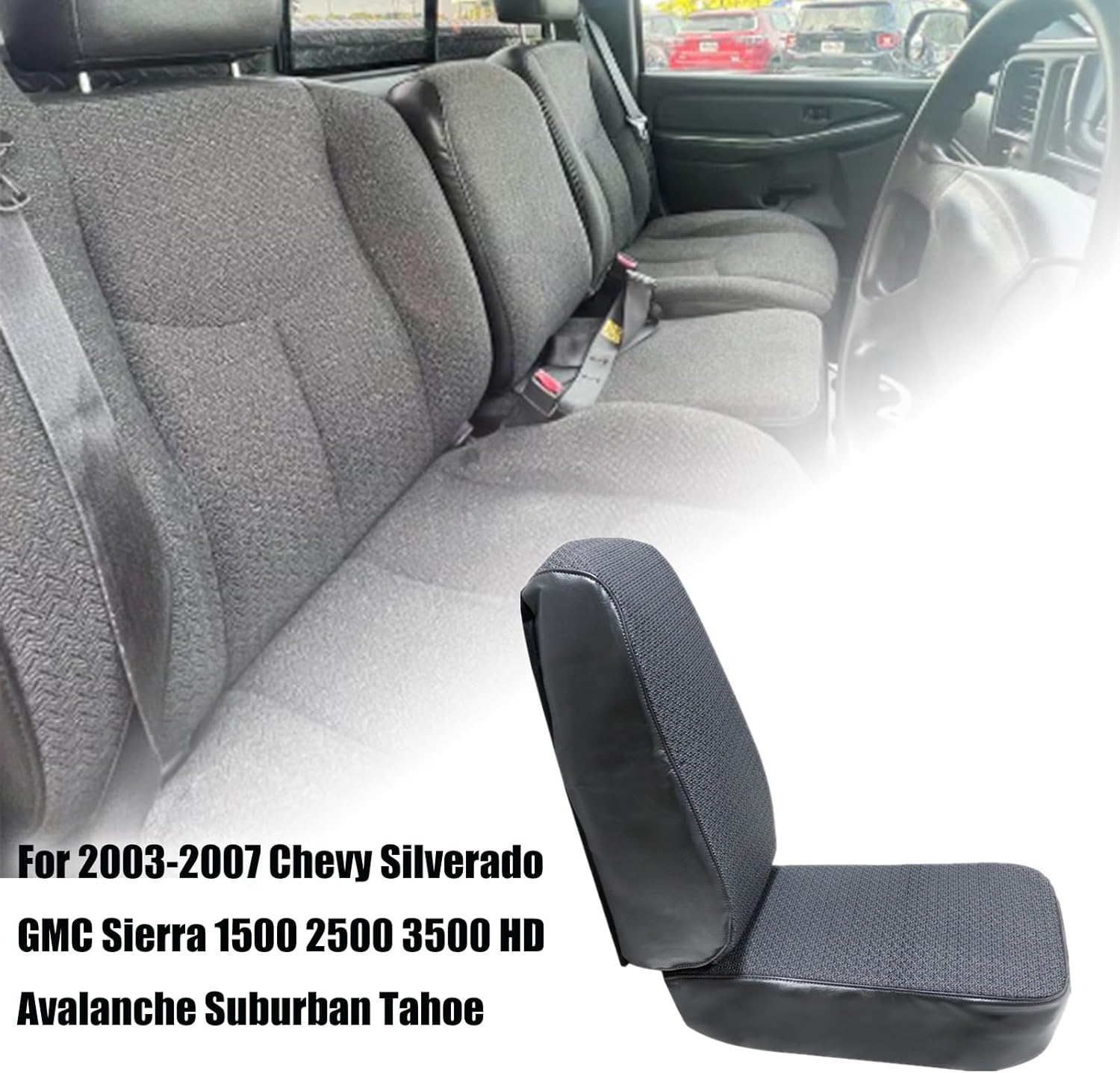 NLQR Middle Jump Seat Cover Replacement Bottom and Back Cloth & Leather Gray #69C Compatible with Chevy Silverado GMC Sierra 1999 2000 2001 2002 2003 2004 2005 2006 2007