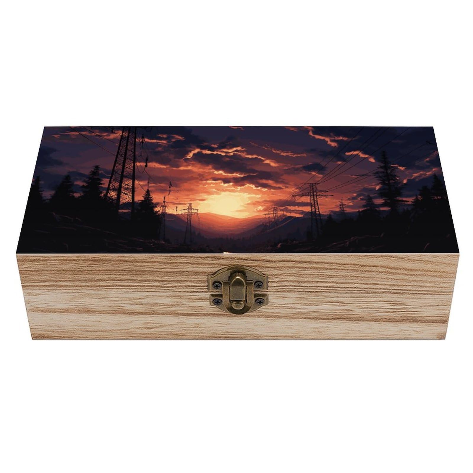 Dusk Scenery Wooden Storage Box Exquisite Durable Wood Gift Case Sturdy Vintage Jewelry Wooden Chest for Art Hobbies Storage Keepsake Gift