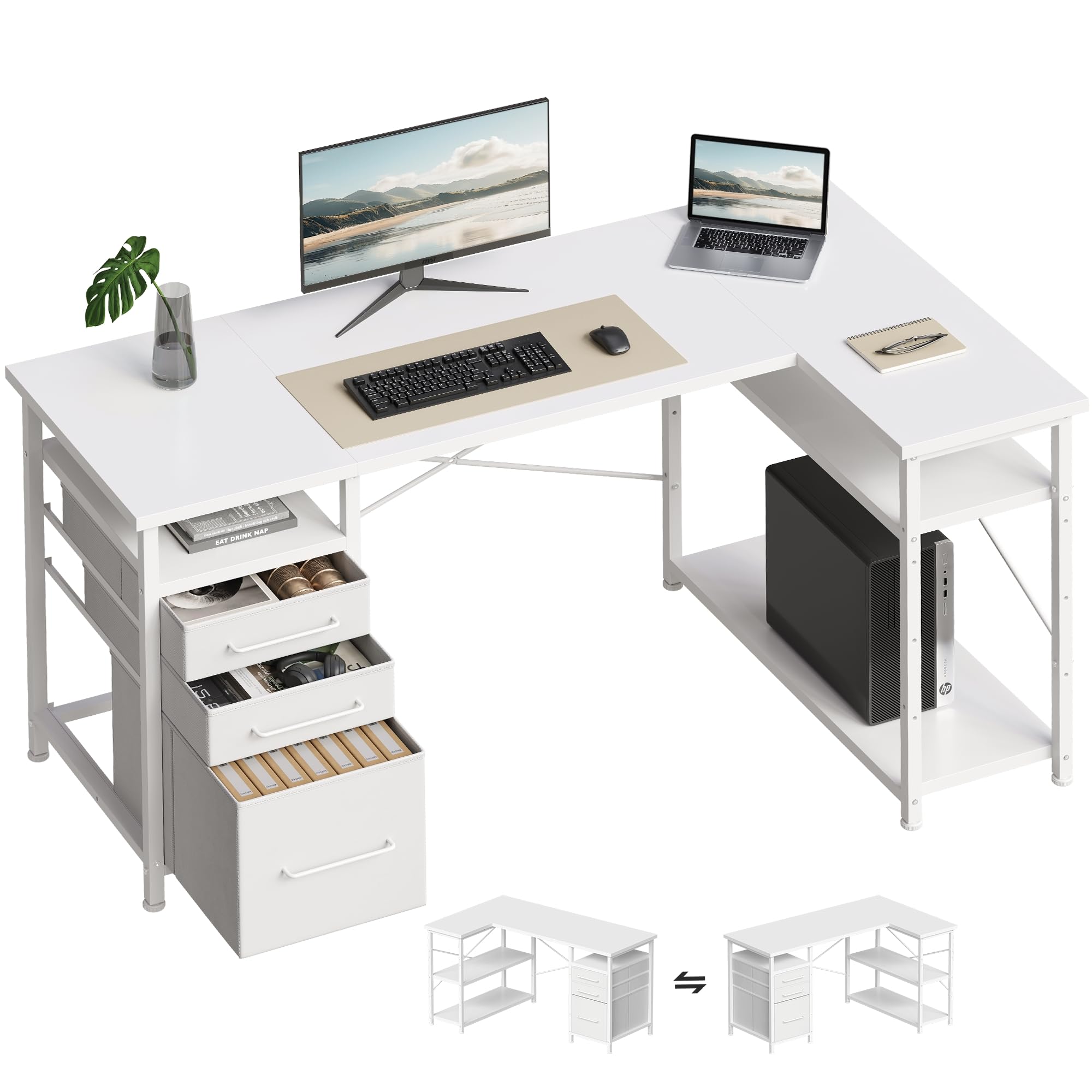 Amazon | Maihail pcデスク l字 机 勉強机 学習机 右棚左棚 幅120cm